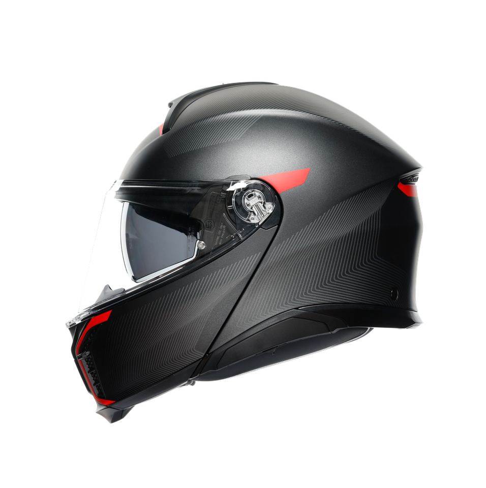 TOURMODULAR FREQUENCY MATT GUNMETAL/RED - MOTORBIKE FLIP UP HELMET E2206