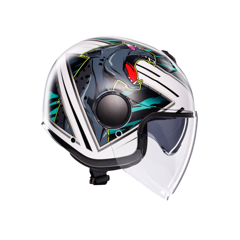 ETERES GHEPARD MATT WHITE/BLACK/GREEN - MOTORBIKE OPEN FACE HELMET E2206