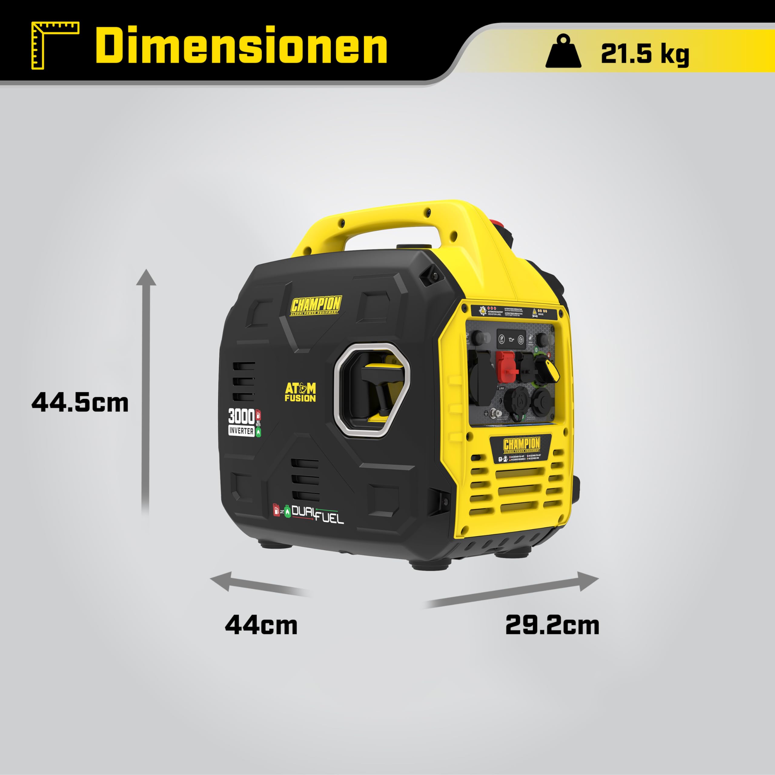 Champion Power Equipment Dual Fuel Power Converter (Max Power 3000 W, Portable Inverter, Running Time up to 11.5 Hours, Extremely Quiet, Emergency Generator) 93001i-DF-EU