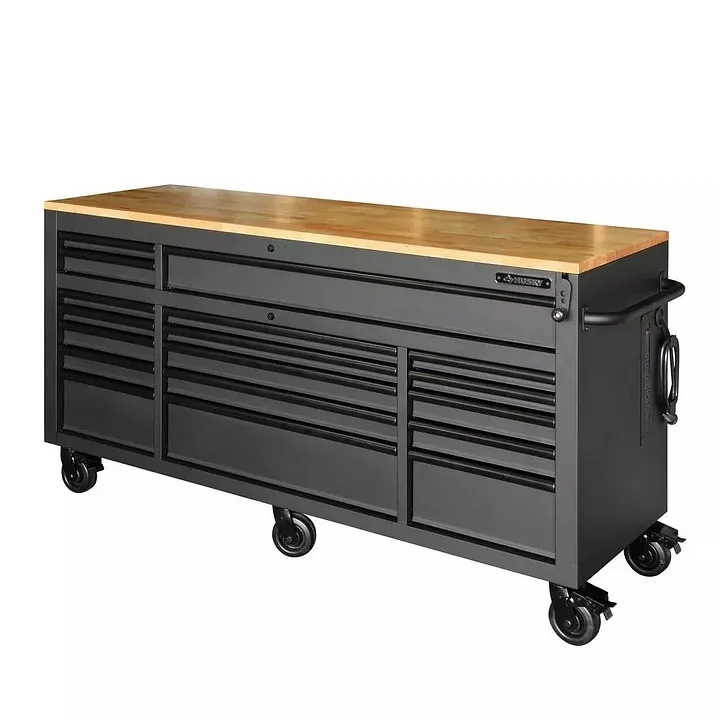 HEAVY-DUTY 72 IN. W 18-DRAWER, DEEP TOOL CHEST MOBILE WORKBENCH IN MATTE BLACK WITH ADJUSTABLE-HEIGHT HARDWOOD TOP