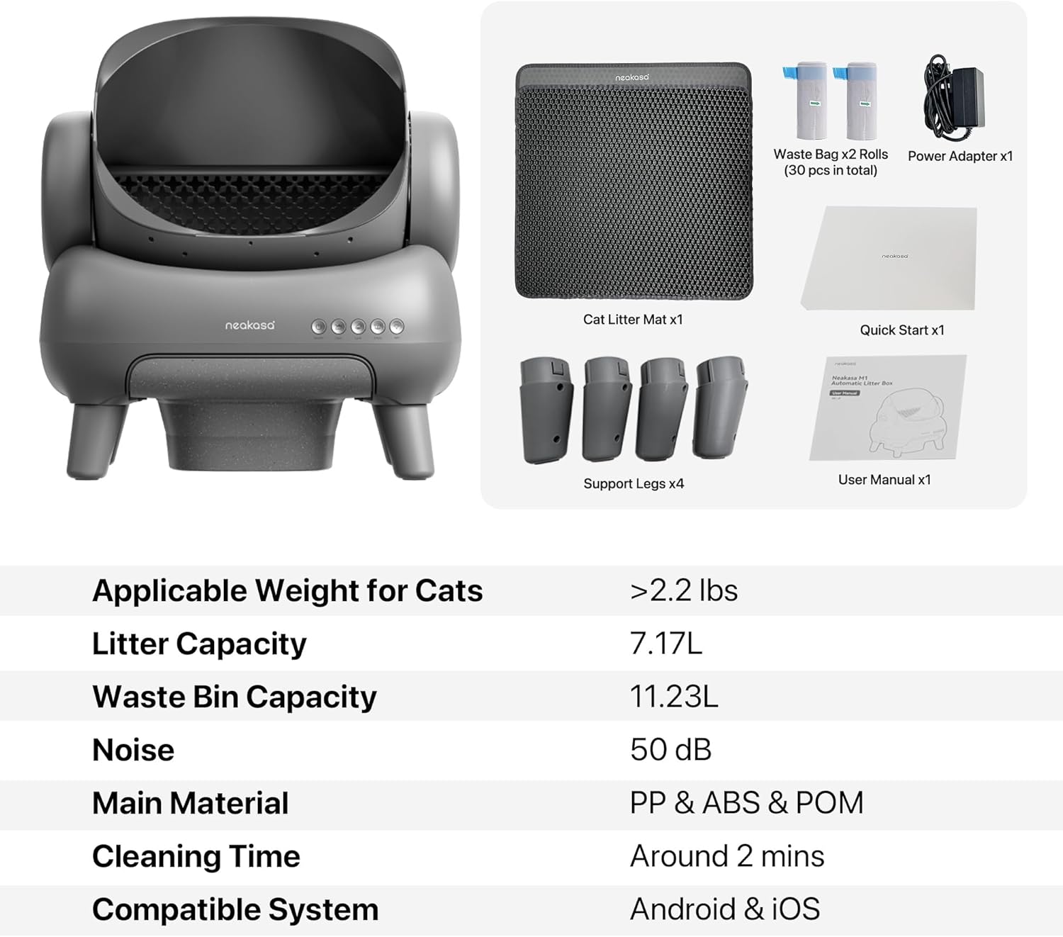 Neakasa M1 Open-Top Self Cleaning Cat Litter Box, Automatic Cat Litter Box with APP Control, Odor-Free Waste Disposal