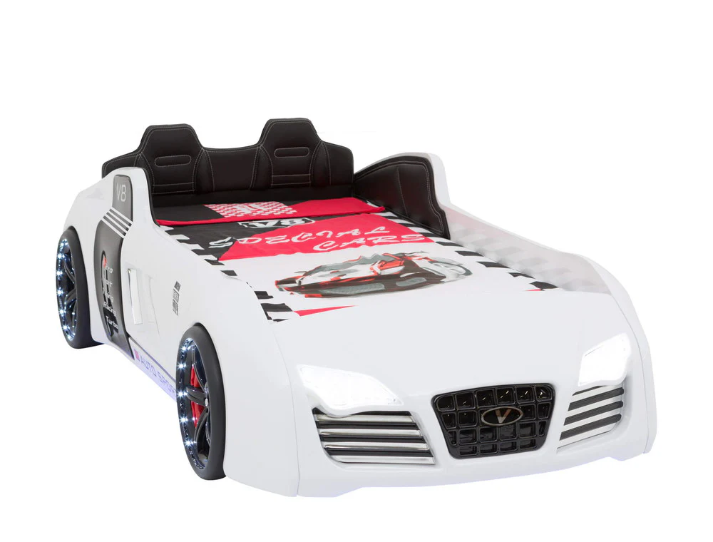 TURBO V8 Sport Autobett Kinderbett 90x190 cm Weiß