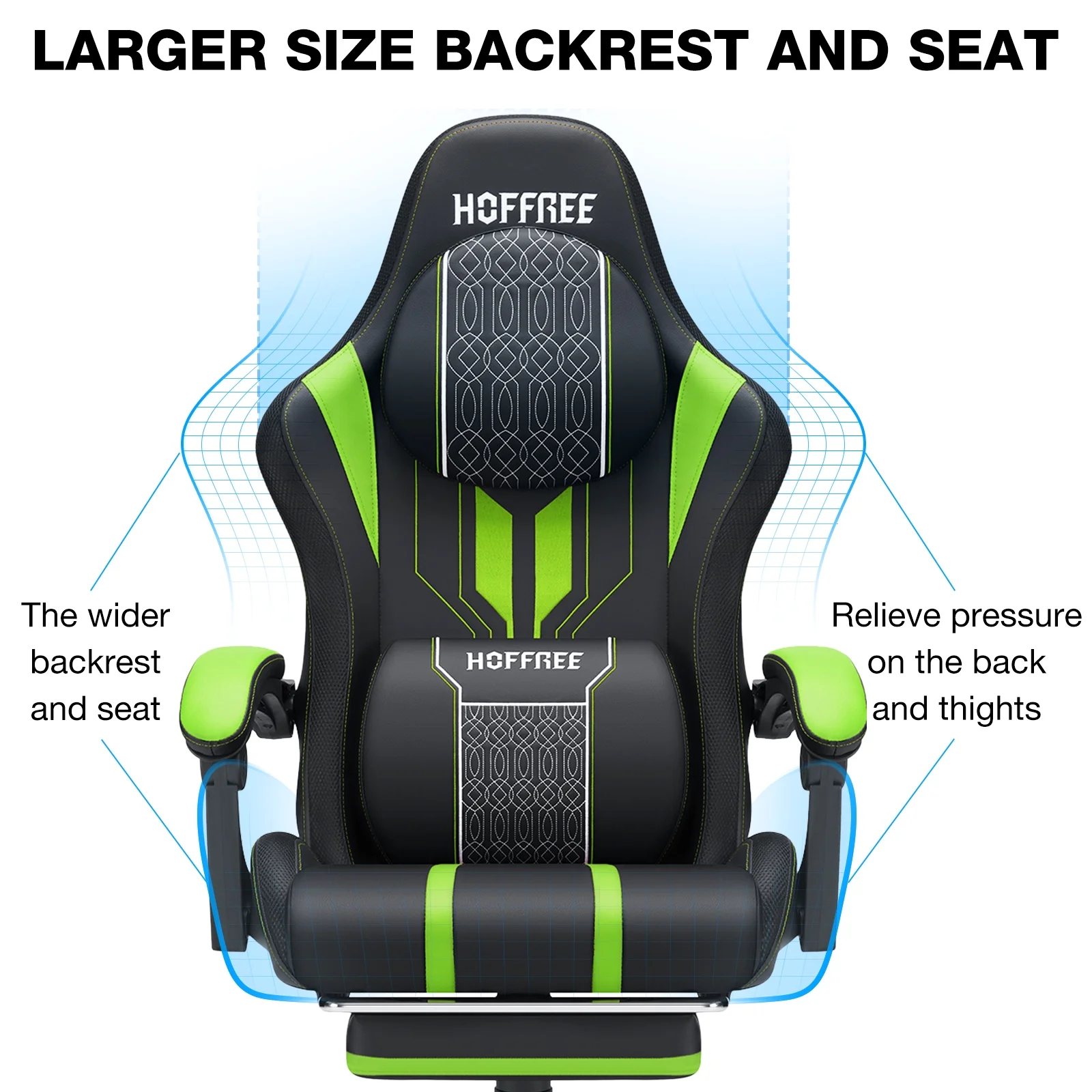 Hoffree Gaming Chair with Bluetooth Speakers Big and Tall Gamer Chair with Footrest and Massage Game Chair with Lumbar Support and 360-Swivel Seat and Headrest for Adults, 400lbs