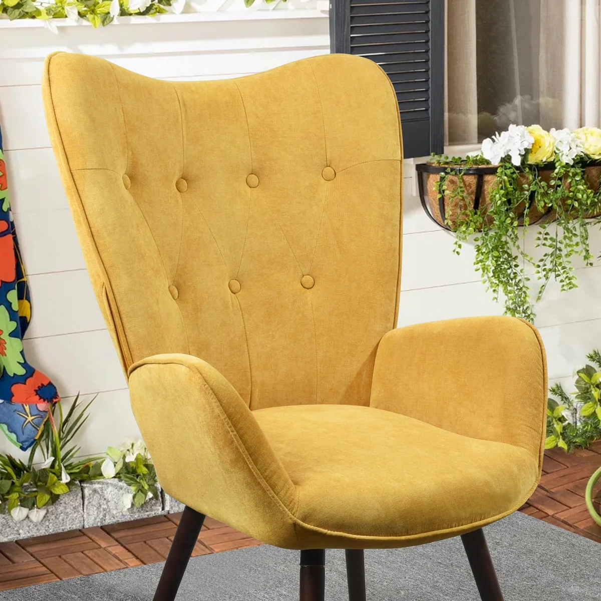 Homy Casa Accent Chair for Living Room Armchair, Upholstered Fabric Side Chair with Wooden Legs, Yellow