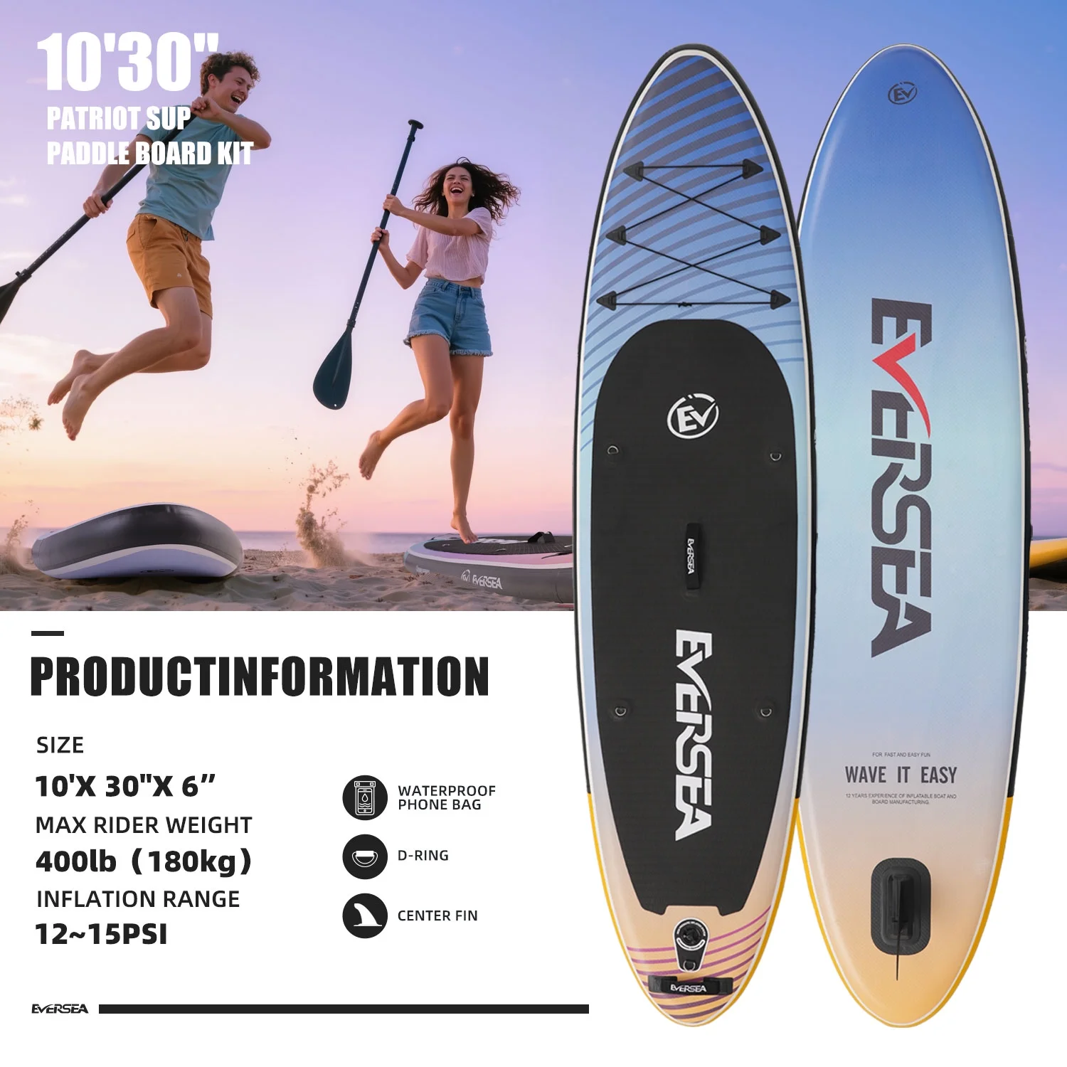 MSEASFREE 10' Inflatable Stand up Paddle Board,with Premium SUP Paddle Board Accessories,Non-Slip Comfort Deck for Youth & Adults