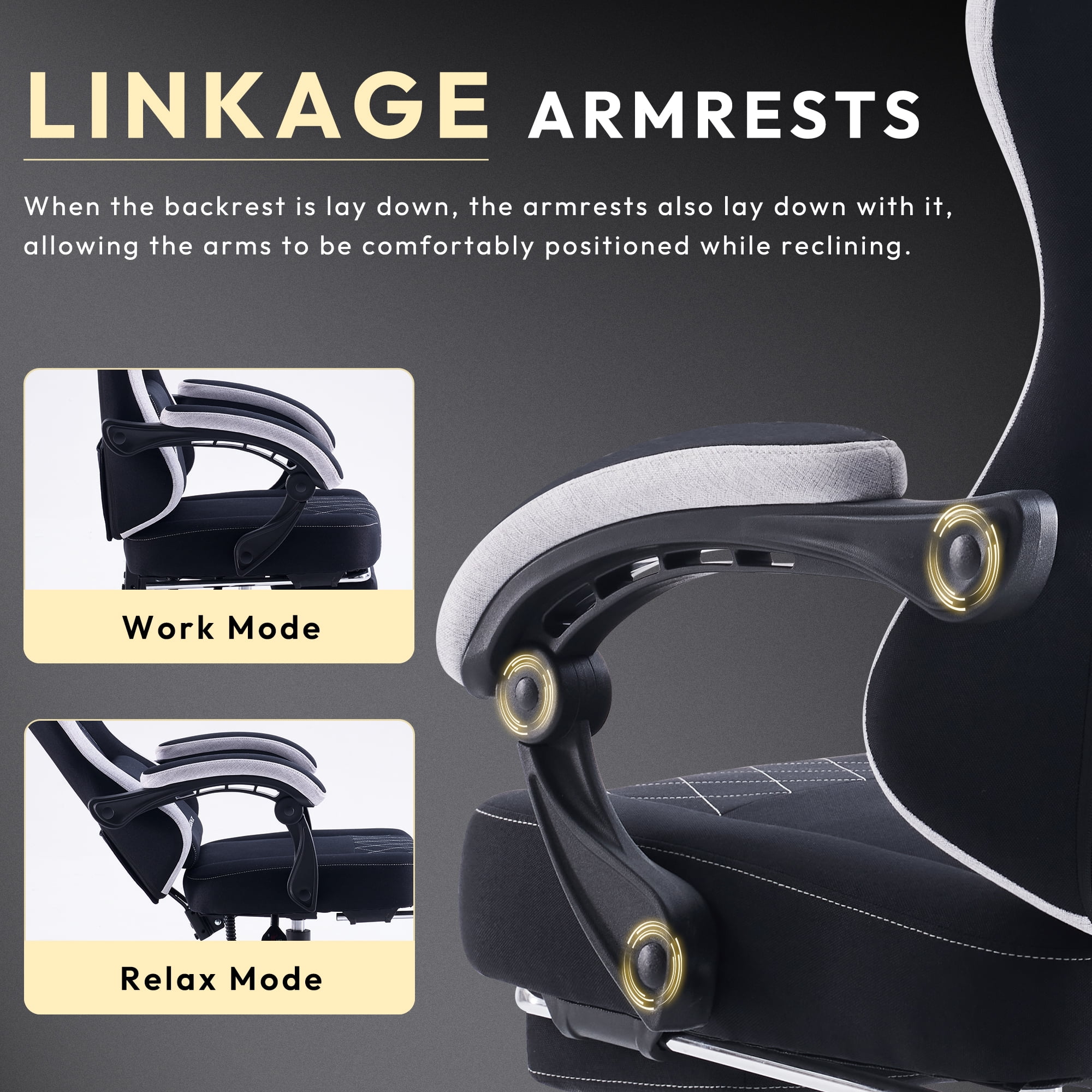 Dowinx Fabric Gaming Chair with Massage Lumbar Support, High Back Ergonomic Computer Chair with Footrest for Adult, Black