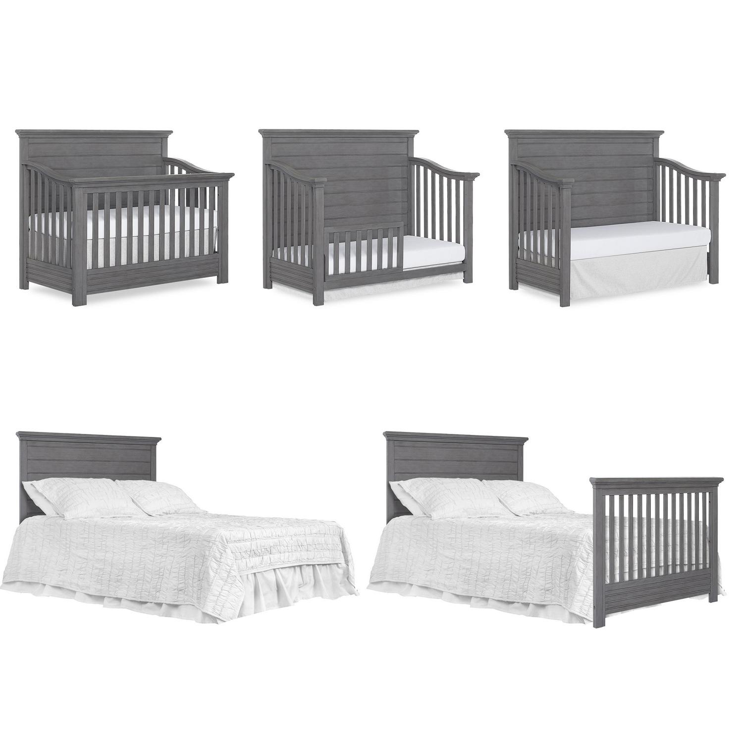 evolur Waverly 5-in-1 Full Panel Convertible Crib. Rustic Grey