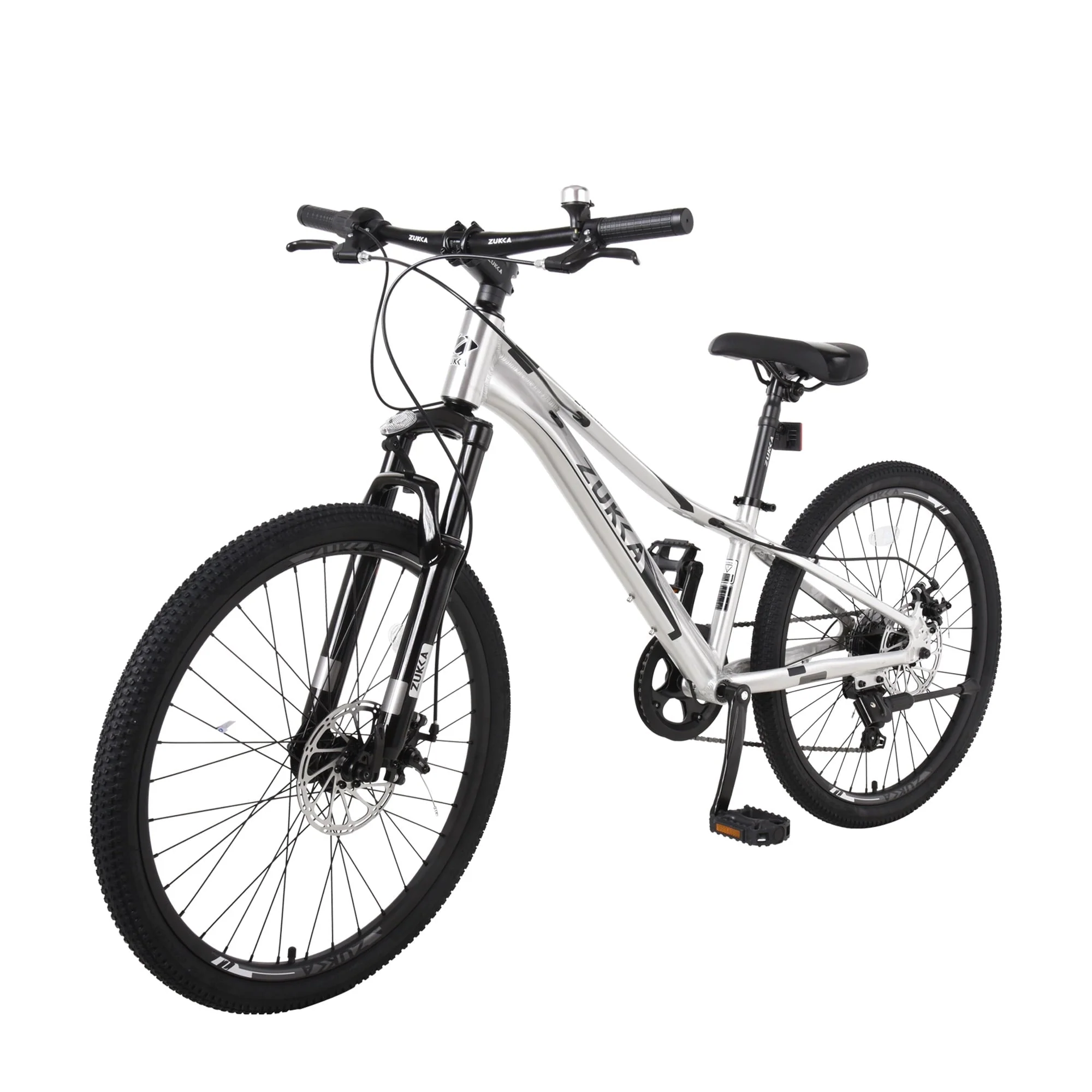 Meghna 7-Speed Mountain Bike for Girls Boys 24 inch Shimano Kids Bicycle Silver 9-12 Year Child
