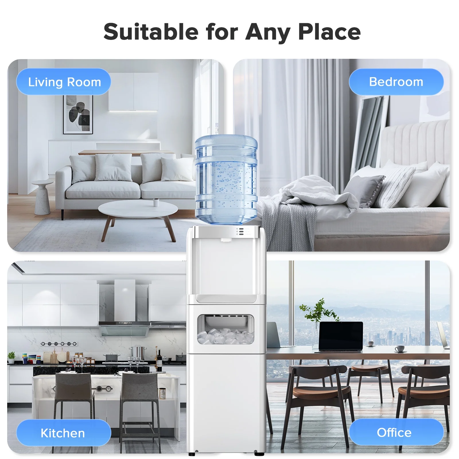 LHRIVER 2-5 Gallon Water Dispenser & 6-Min Ice Maker, 3-in-1 Hot/Cold/Ice, Child Lock & Energy-efficient, for Home/Office, Black