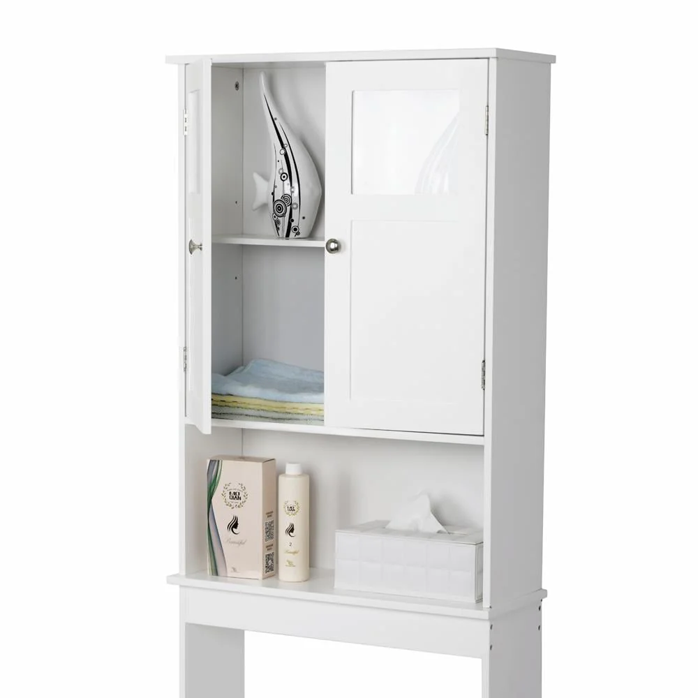 Zimtown Over the Toilet Bathroom Cabinet Storage Space saver with 2 Doors and Adjustable Shelf, 67 in, White