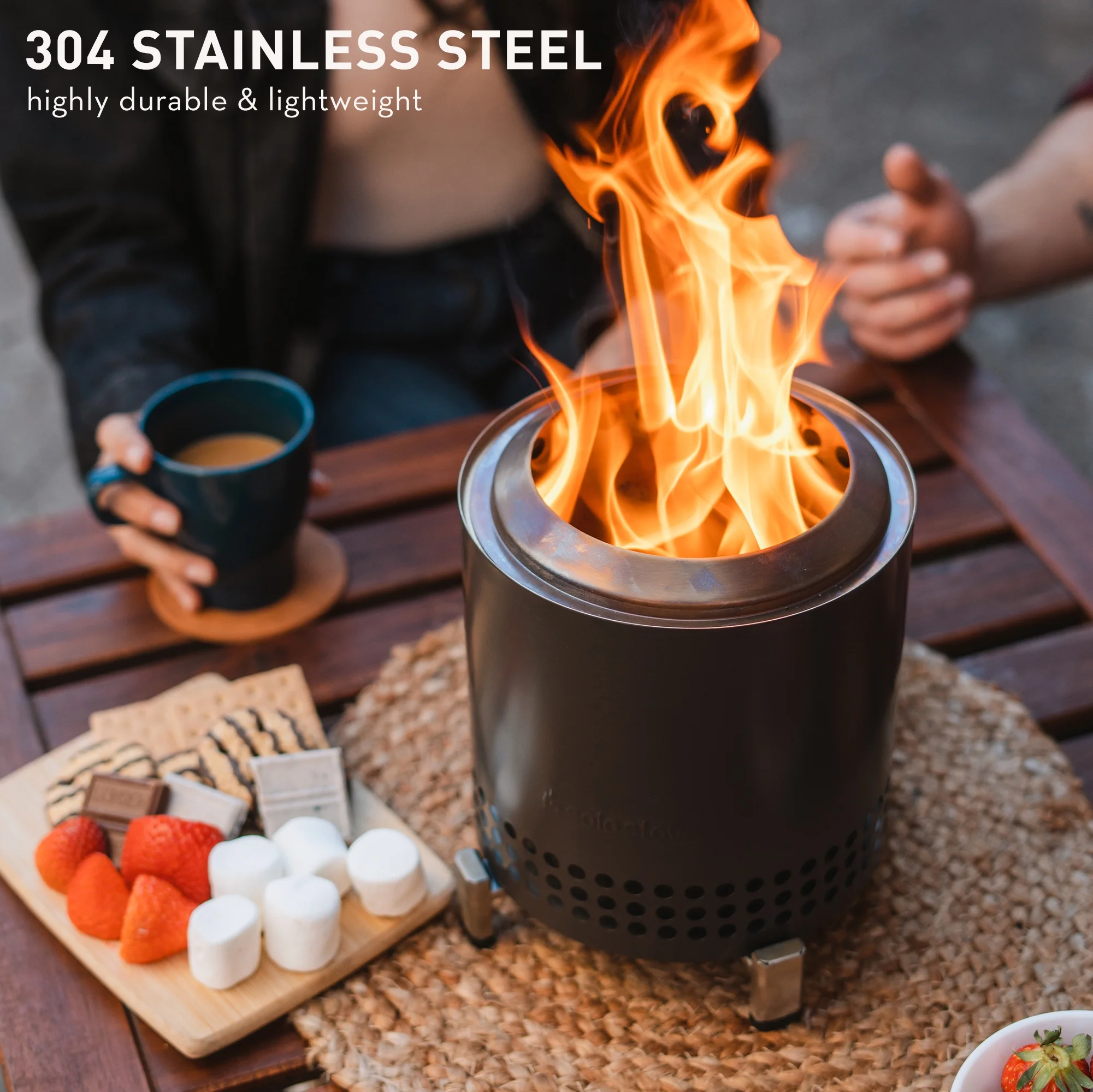 Solo Stove Mesa XL Tabletop Fire Pit with Stand | Low Smoke Outdoor Mini Fire for Urban & Suburbs | Fueled by Pellets or Wood, Stainless Steel, With Travel Bag, H: 8.6