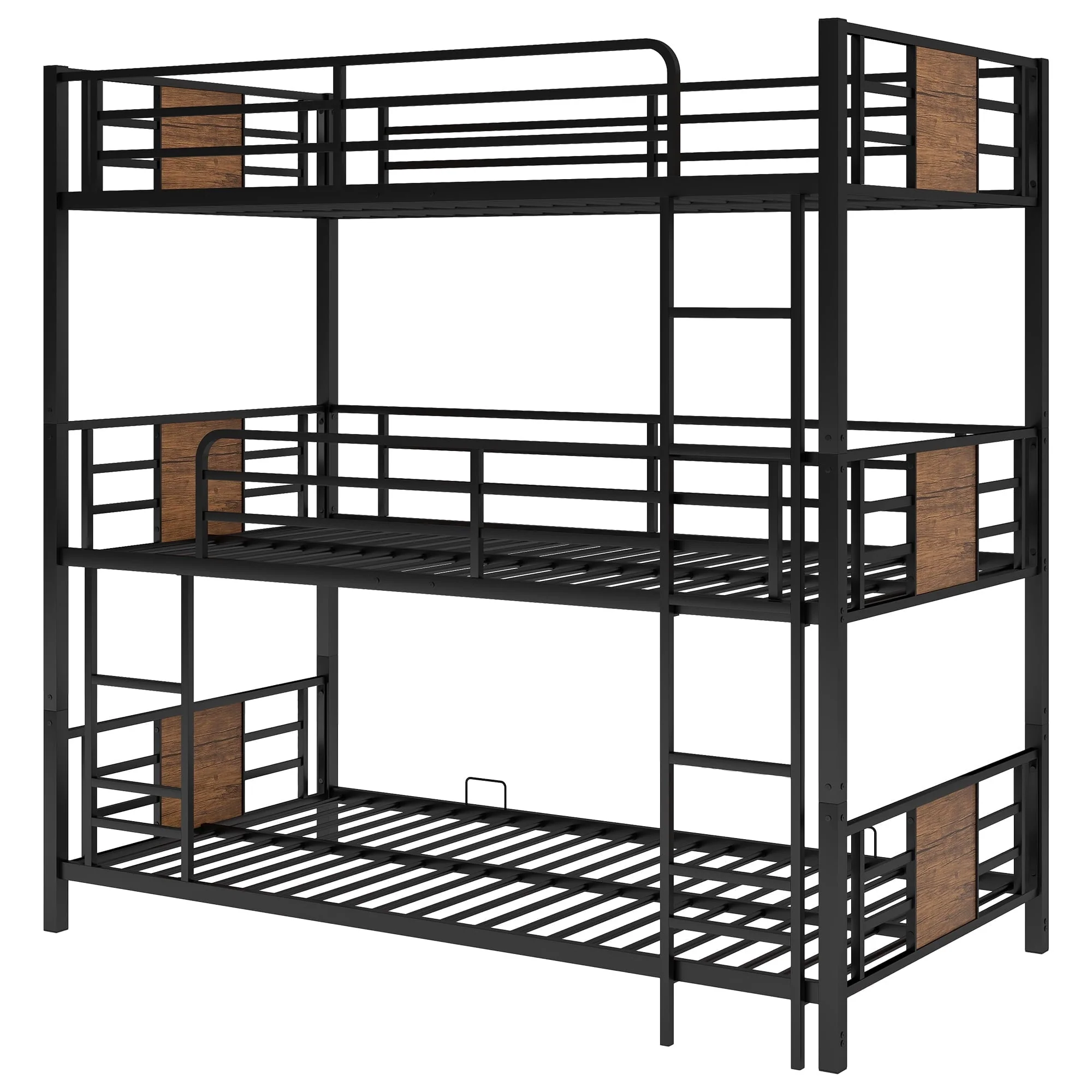 Euroco Metal Twin over Twin over Twin Bunk Bed, Triple Bed for Kids Room, Brown