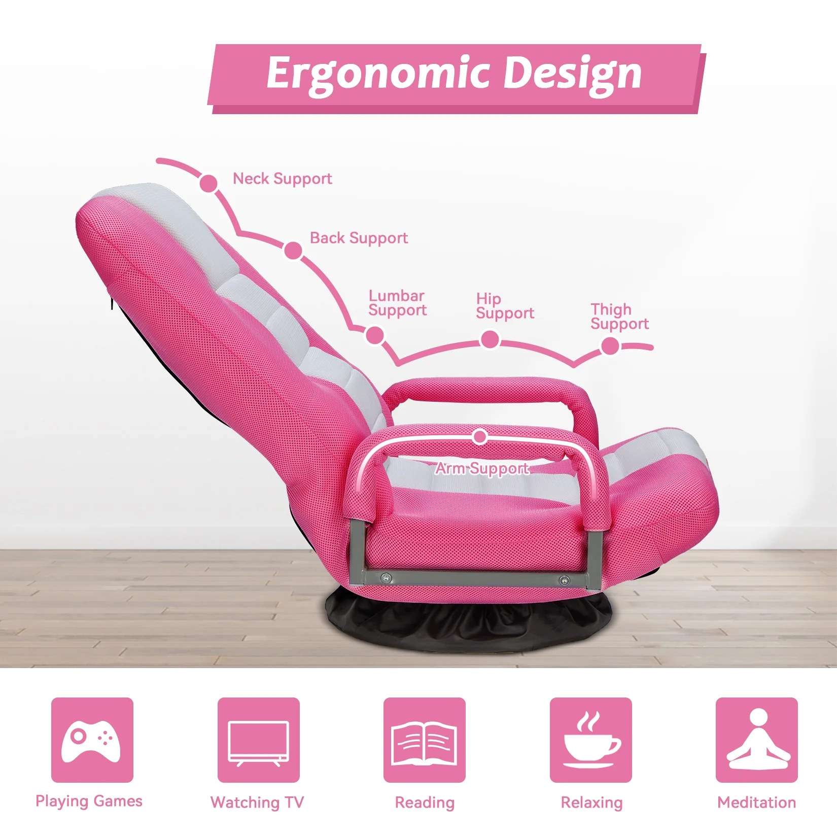 Avocahom Swivel Gaming Floor Chair w/ Armrest Handles, No Assembly gaming chair rocker, Folding Reclining Sofa w/6 Position Adjustable Backrest for Video Games, Watching TV, Reading,Blue