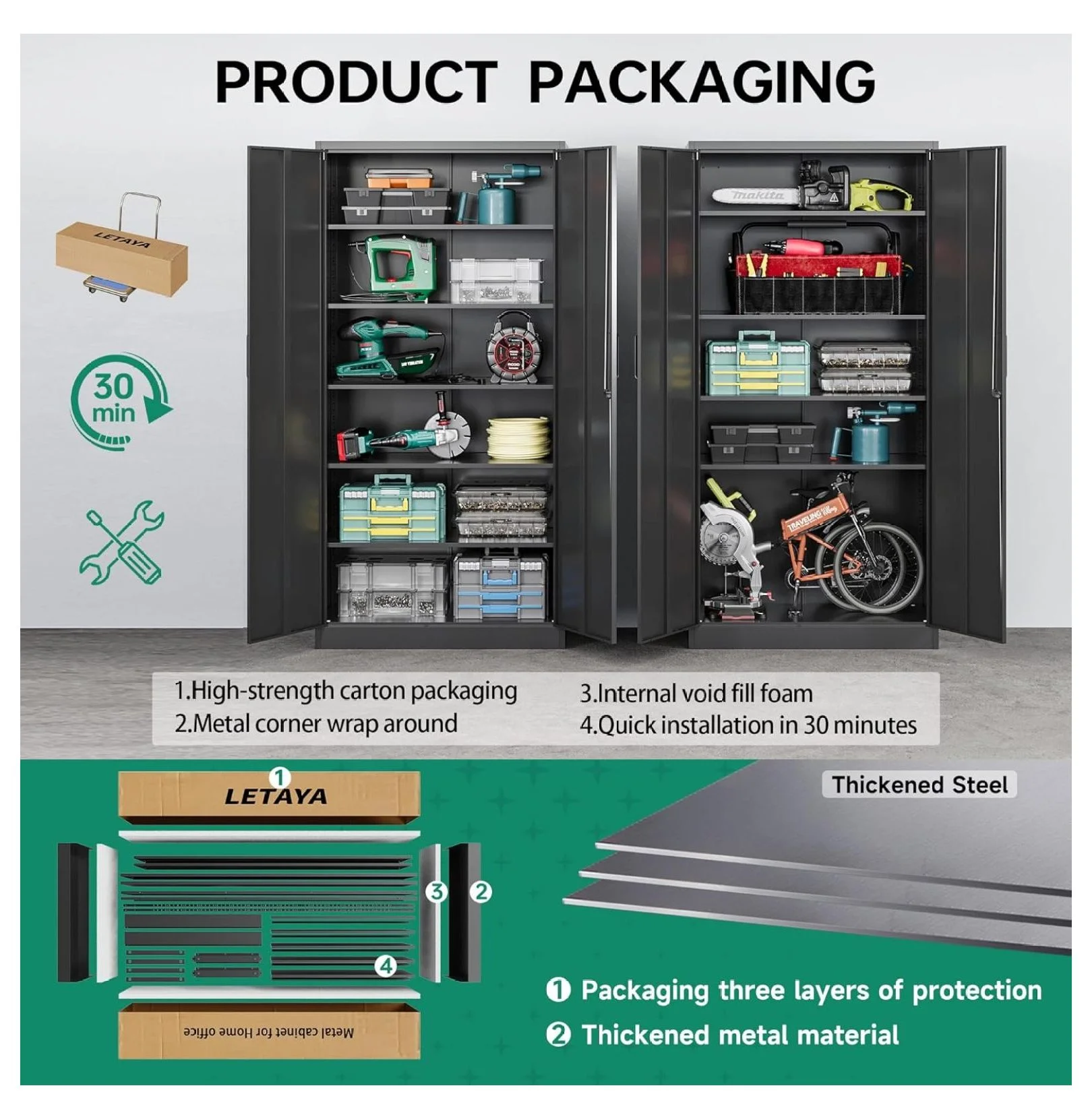 KriKac Metal Storage Cabinets with Lock Doors,Tall Locker Organizer Steel Garage Cabinets, 5 Adjustable Layers Shelves for Home, Office, Warehouse,Tool,Industrial(Black)