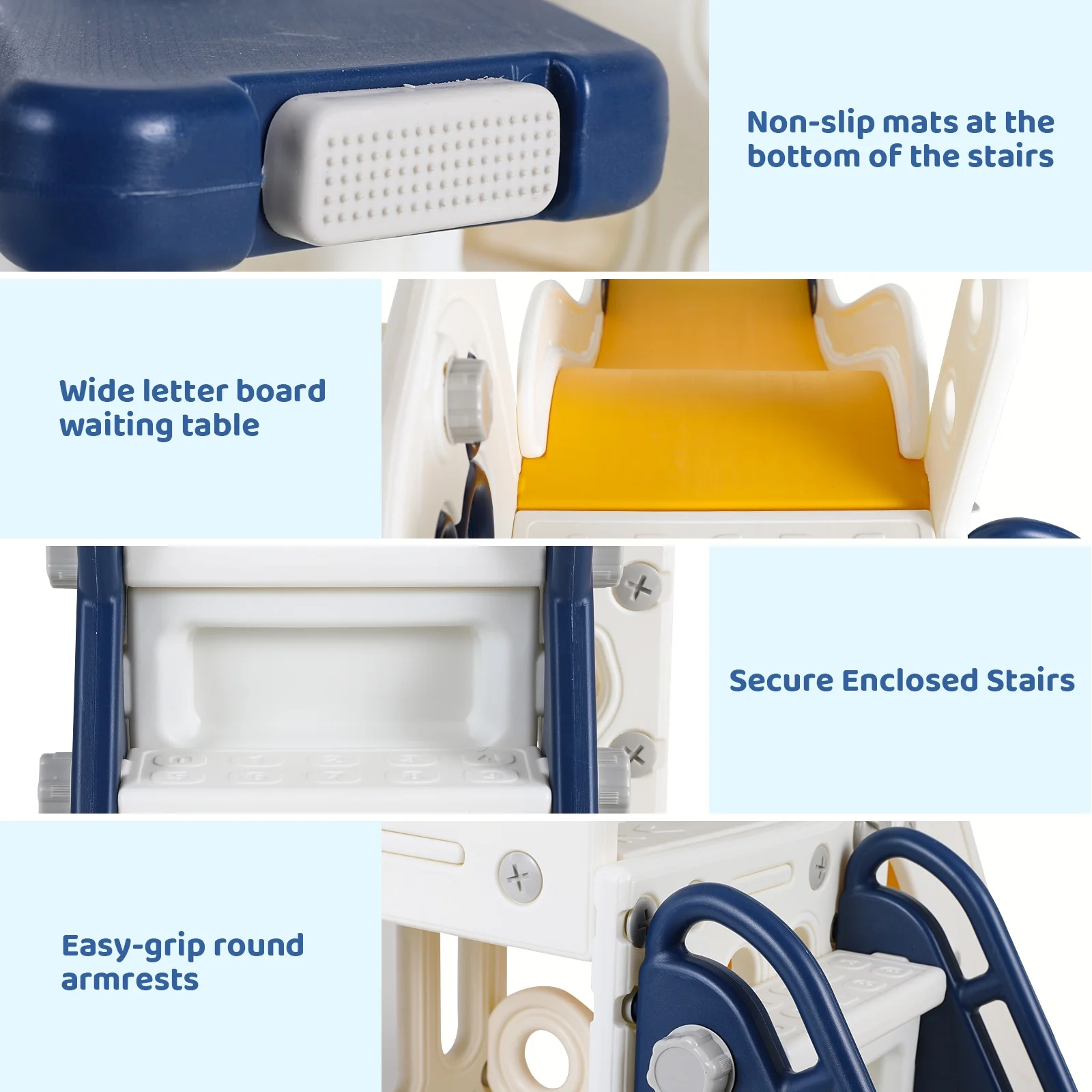 Arlopu Sturdy Toddler Slide with Basketball Hoop Plastic Kids Slide Climber with Anti-Slip Steps Indoor Outdoor Children Toy Playground