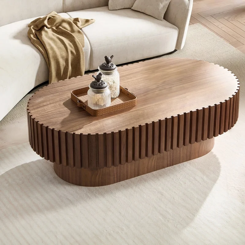 FFH 43.7 inch Oval Coffee Table for Living Room,Handcraft Rustic Corner Coffee Table Nature Wood Relief Sturdy Pedestal for Apartmen,Side Table Centre Table,Nature Wood