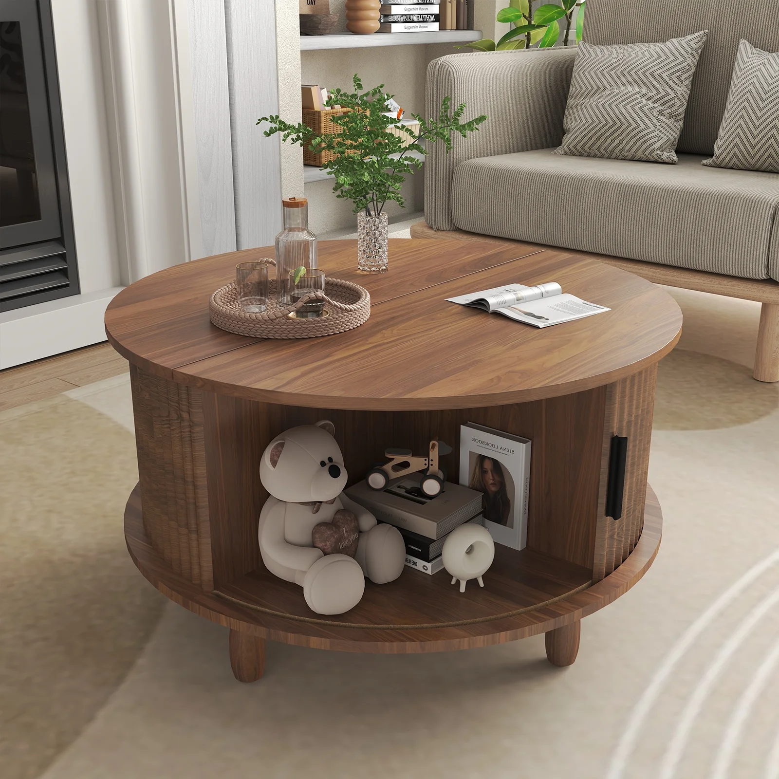 RUMLIVE Round Coffee Table with Storage, 30.7