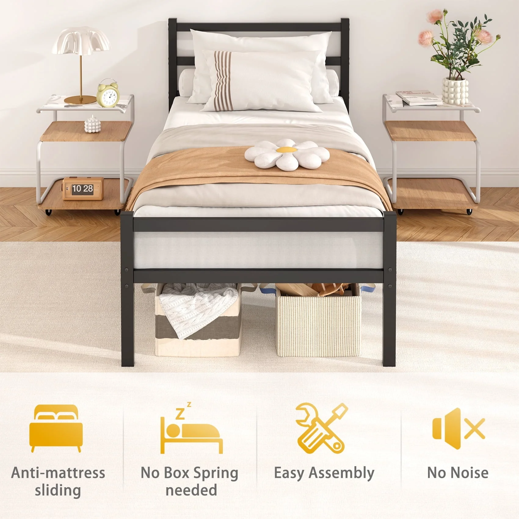 Mr IRONSTONE Heavy Duty Twin Size Metal Platform Bed Frame with Headboard and Footboard 14