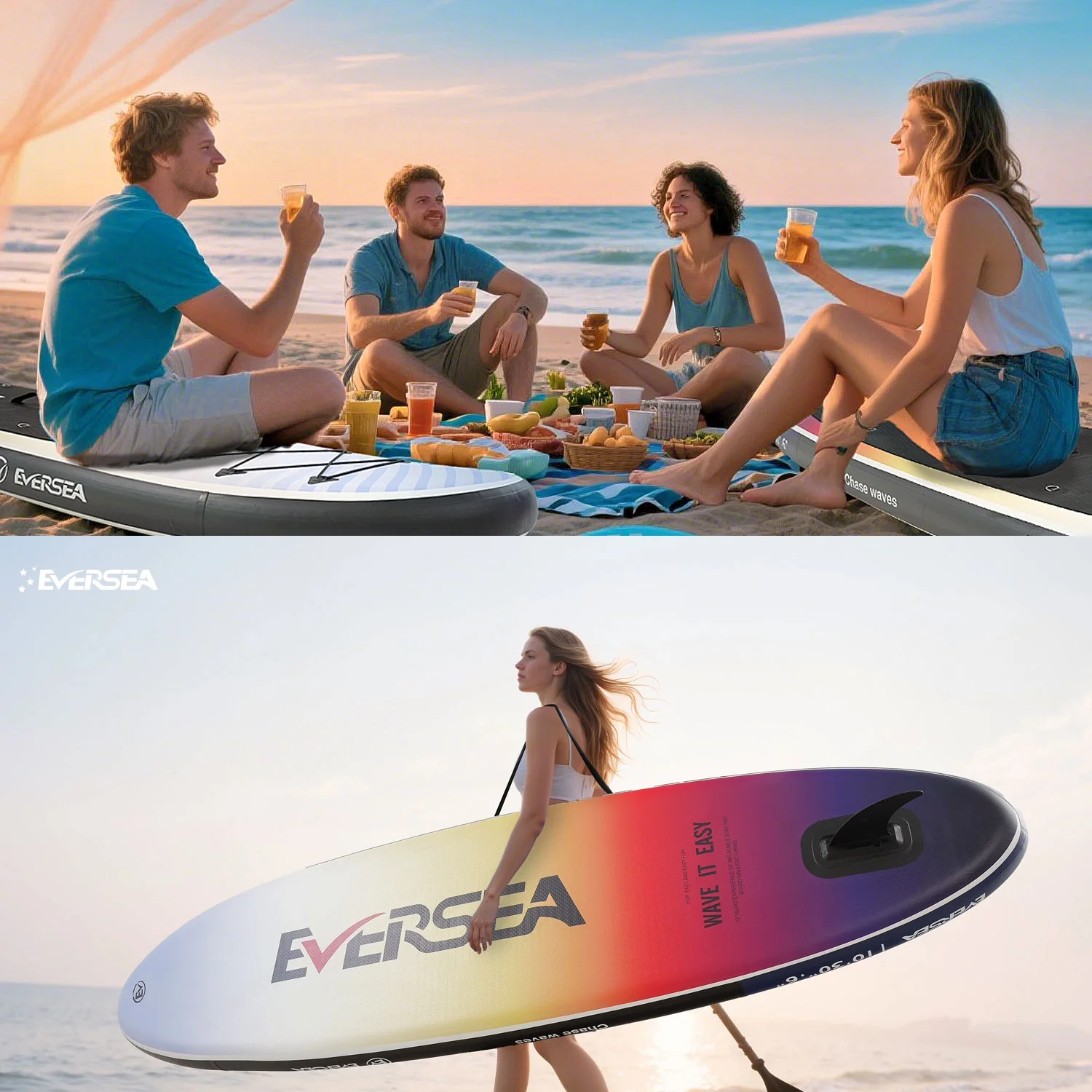 MSEASFREE 10' Inflatable Stand up Paddle Board,with Premium SUP Paddle Board Accessories,Non-Slip Comfort Deck for Youth & Adults