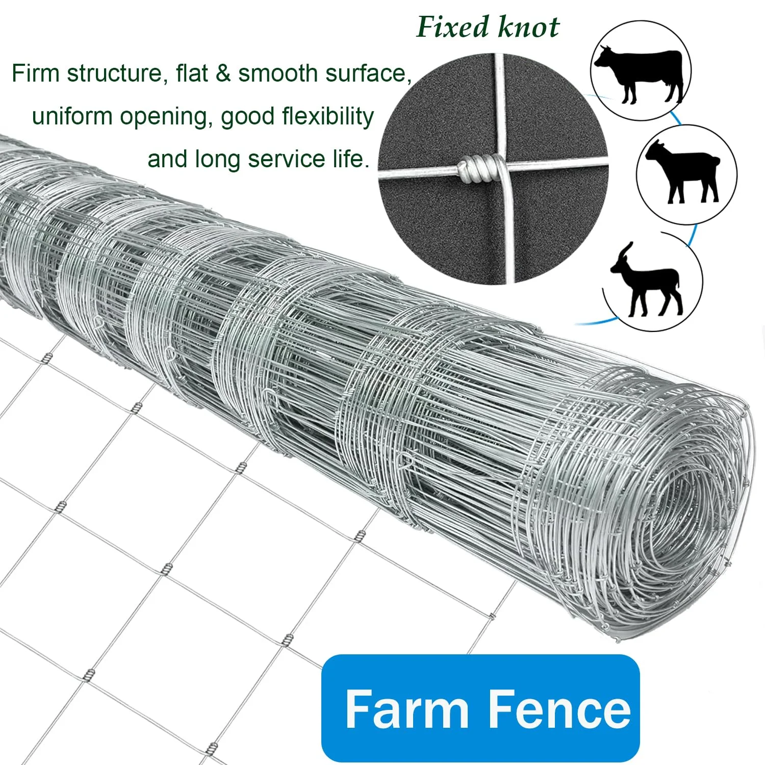 Farm Fence, 4ft x 164ft Galvanized Wire Fencing, Cattle Fence, Deer Fence, Heavy Zinc Coating Farm Fence Used to Hog Goat Fencing for Yard Garden and Field