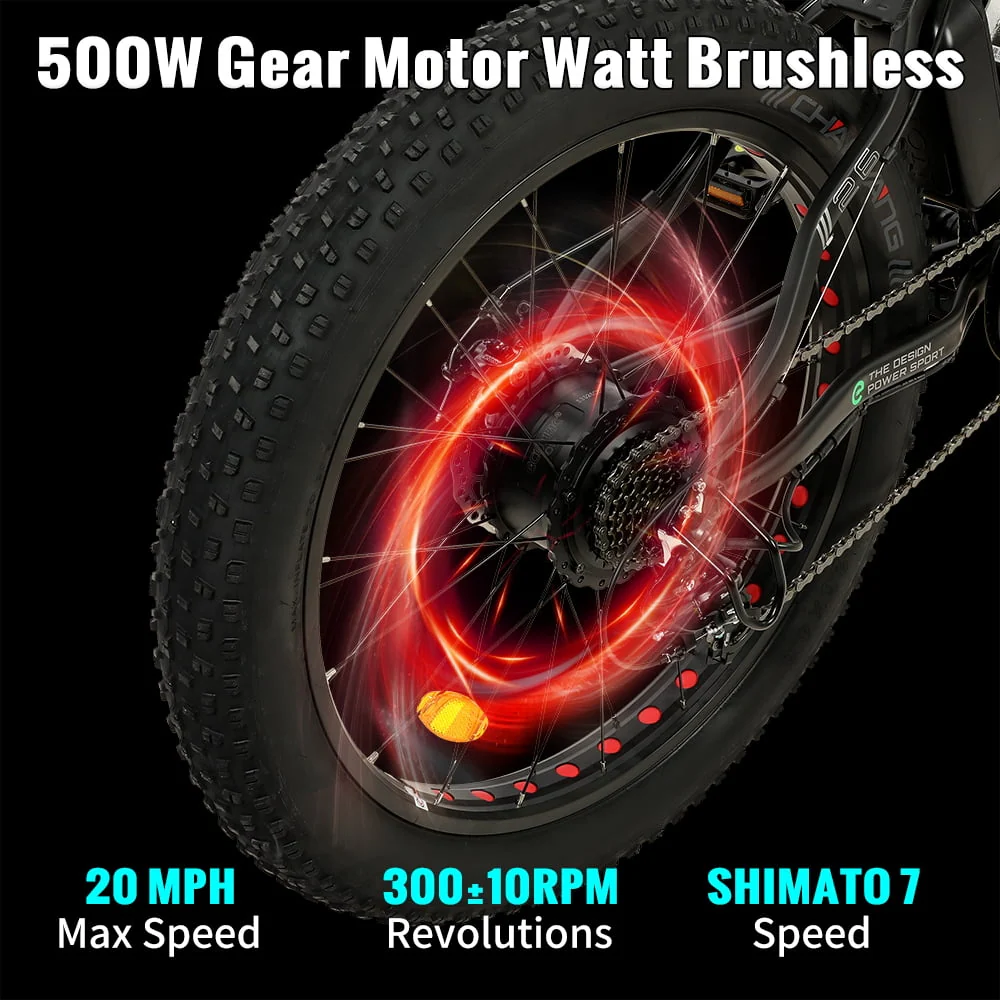 Ecotric 26 In. Electric Bicycle Fat Tire Wheel Snow Beach Mountain E-Riding Adult 36V 500 W Moped E bike