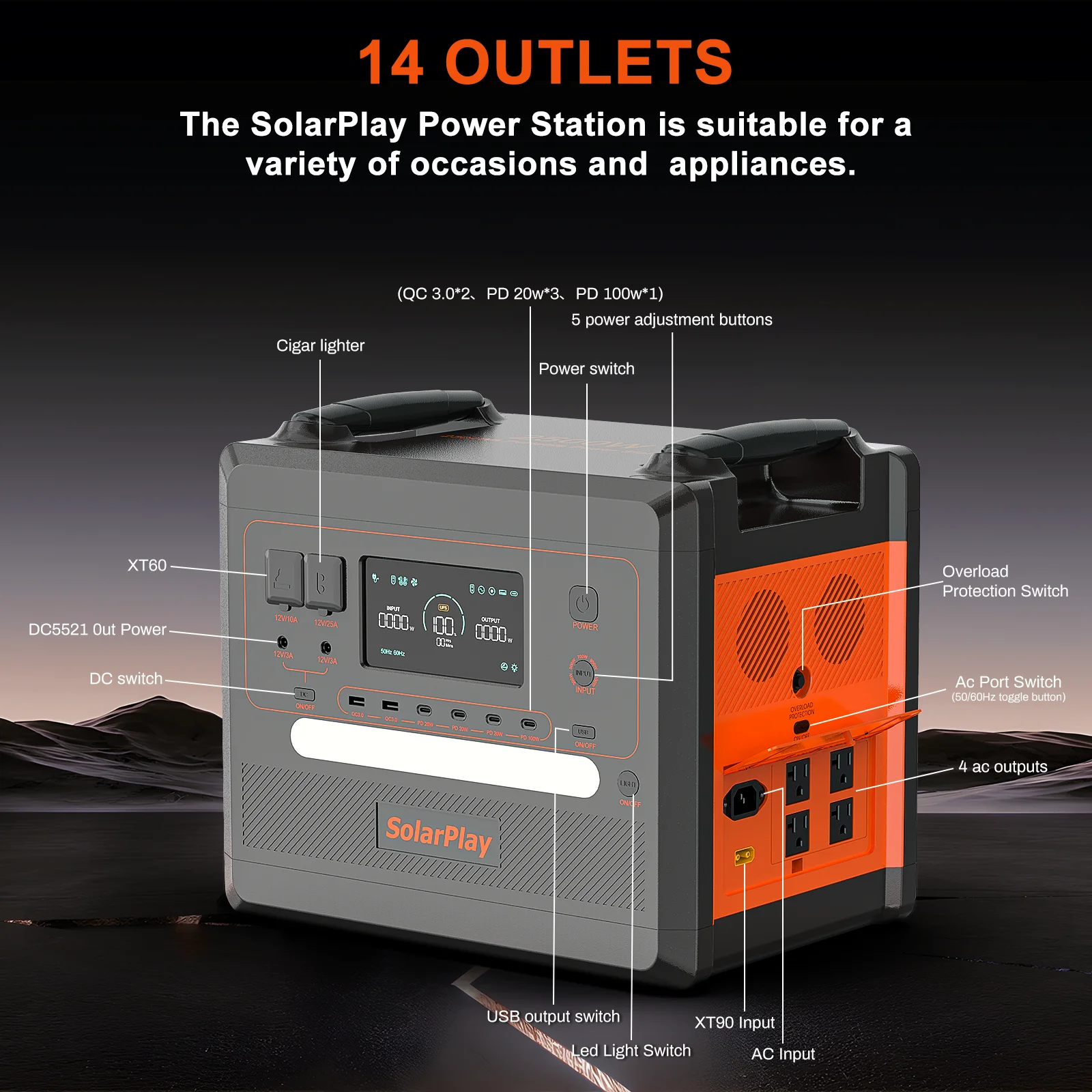 Solarplay 2400W(4800W Peak) Solar Generator, with 400W Solar Panel,2160Wh Portable LiFePO4 Battery Power Station for Camping Home Backup RV