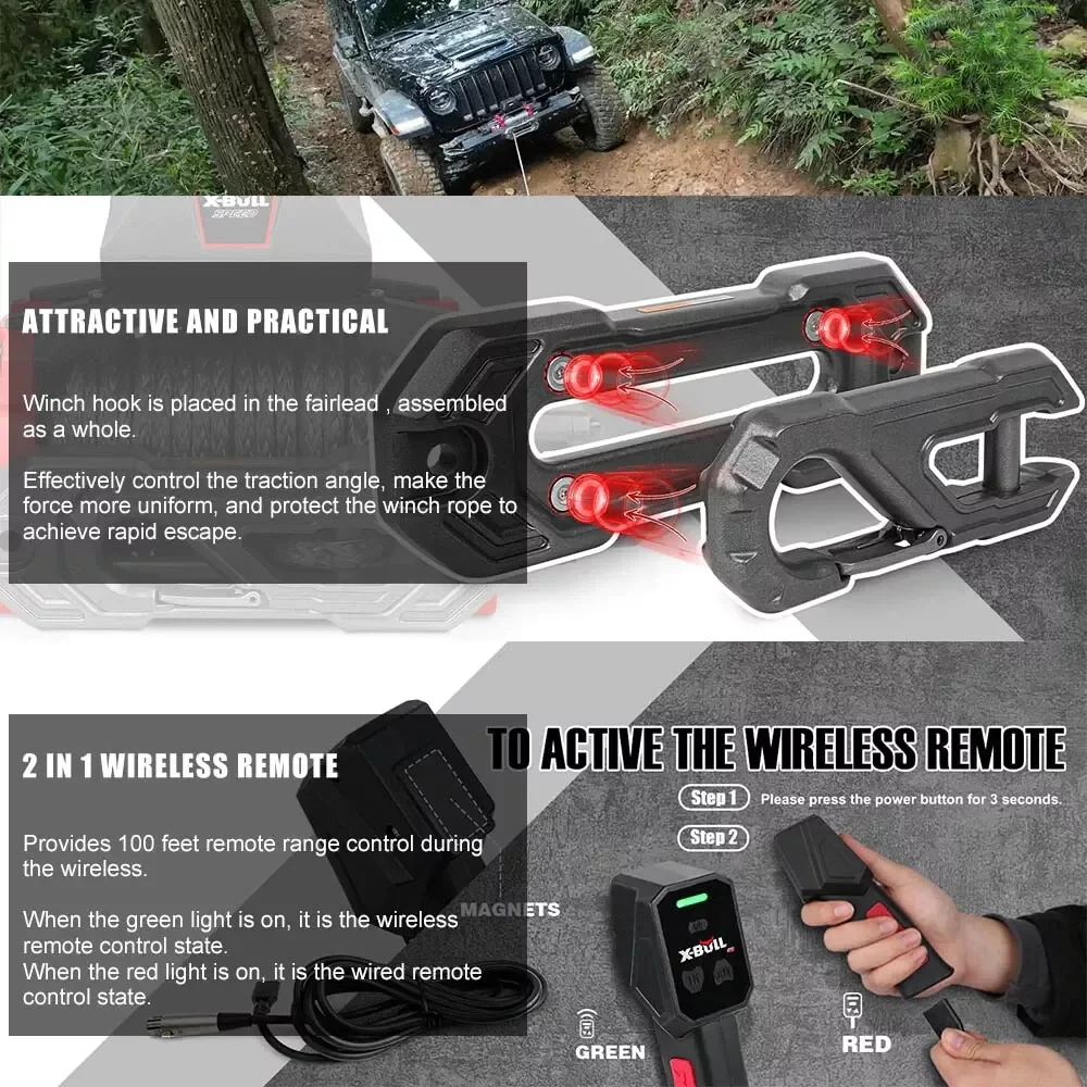 X-BULL Electric Winch 13500lb Load Capacity 12V DC Power Towing Truck Off-Road 2 in 1 Wireless Remote