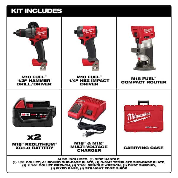 M18 FUEL 18-V Lithium-Ion Brushless Cordless Hammer Drill and Impact Driver Combo Kit (2-Tool) with Router
