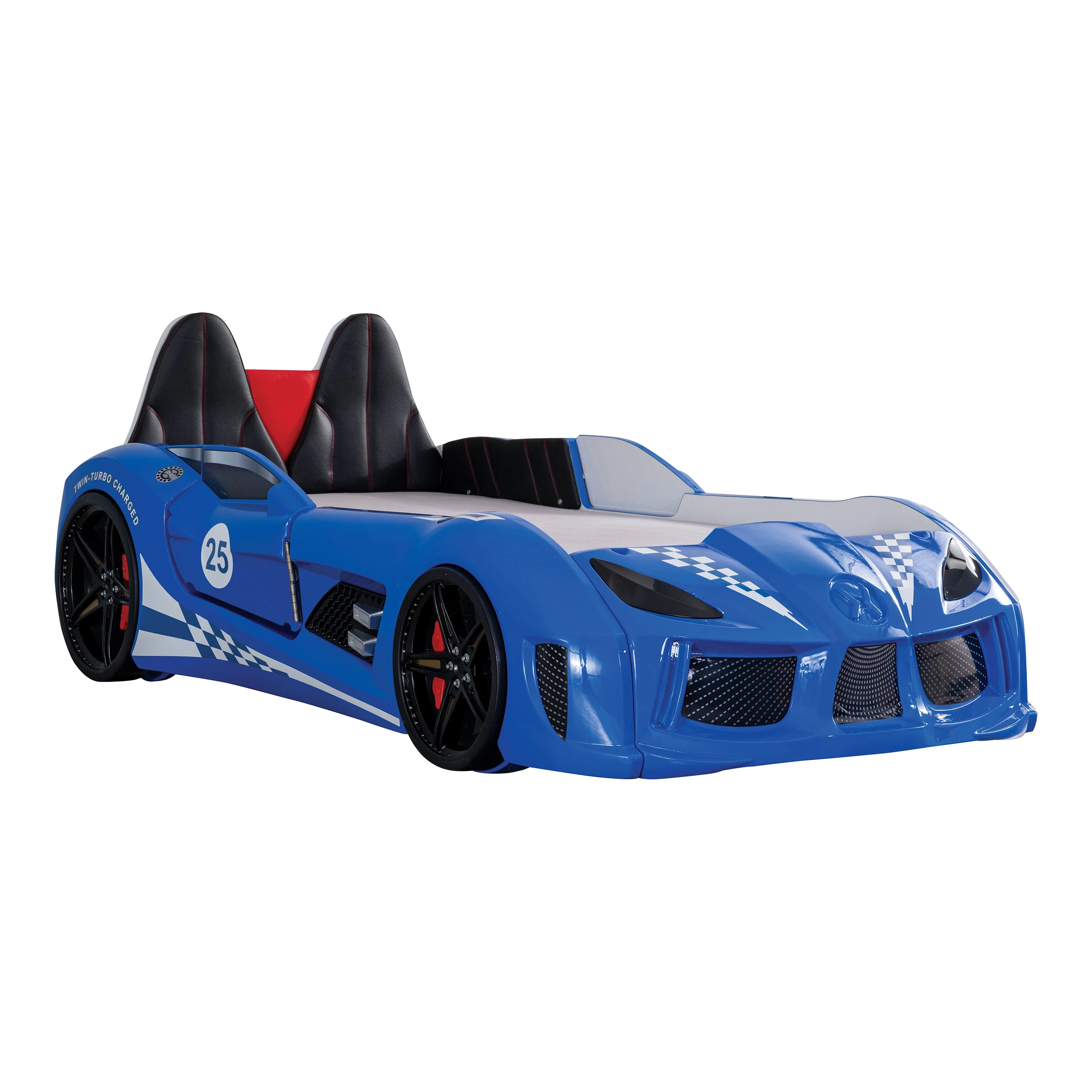 Furniture of America Dash Kids Plastic Twin Race Car Bed with LED and Sound, White