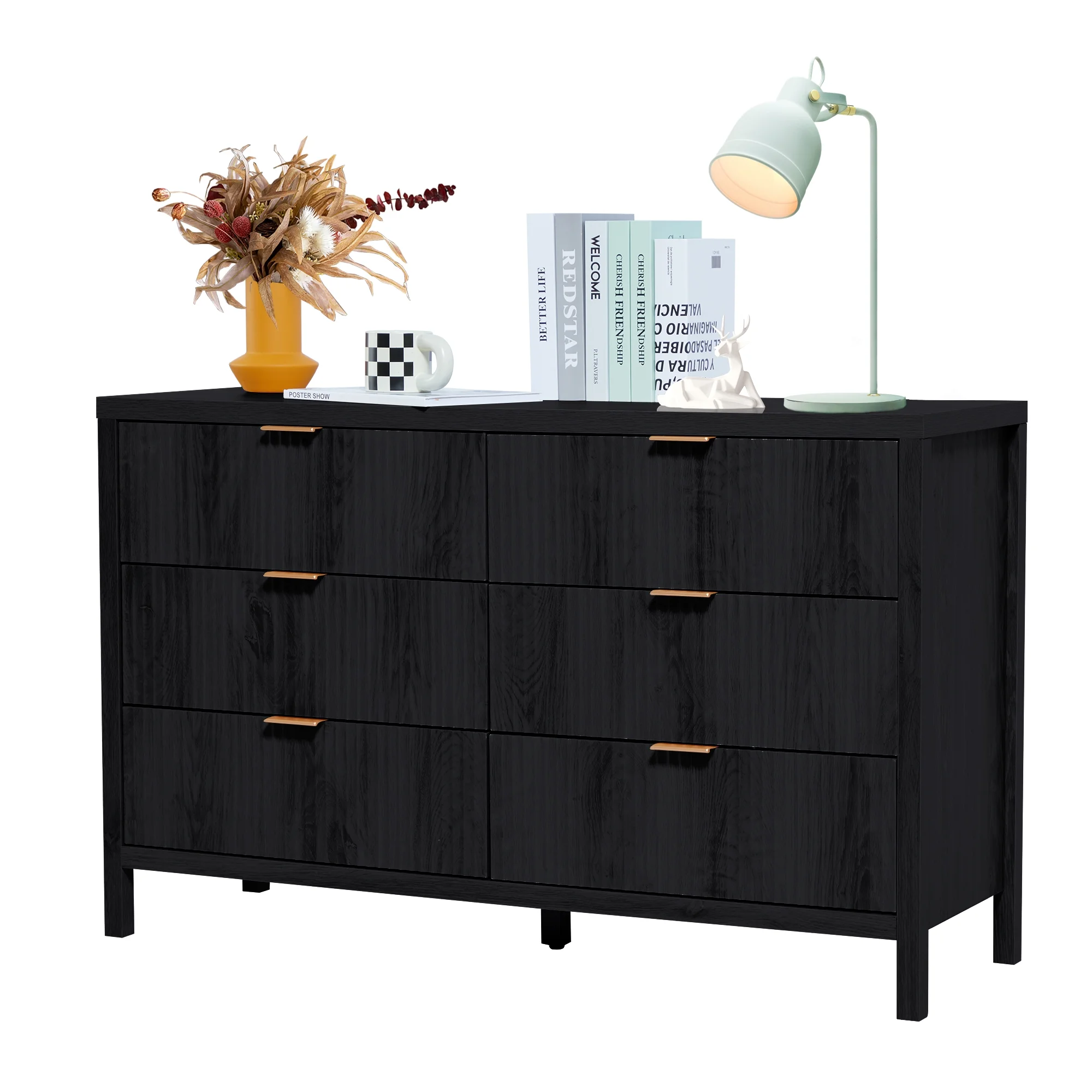 YOCWO Fluted Nightstand for Bedroom Set of 2 , Wood Bedside Table Set of 2 with Drawers, Black
