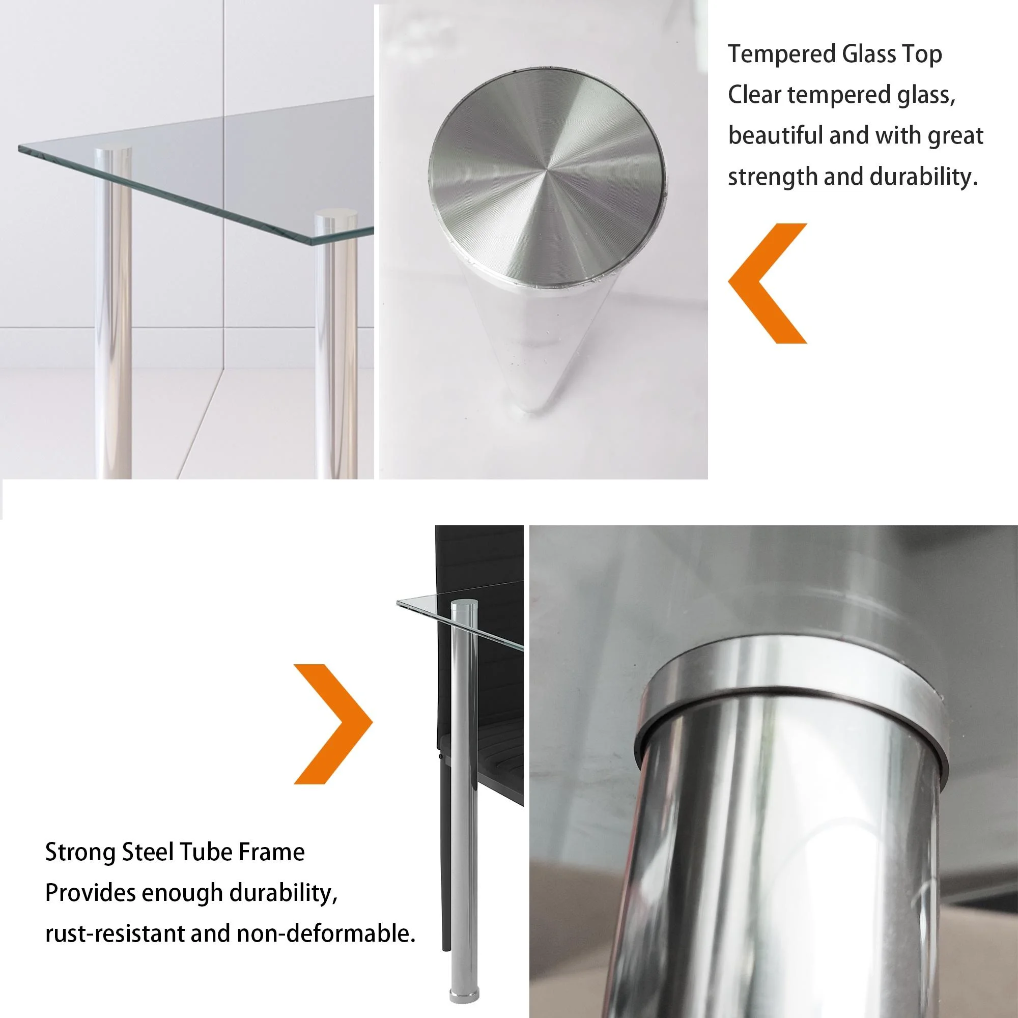 uhomepro White Kitchen Table Set, 5 Pieces Dining Table Set, Tempered Glass Dining Table and Chairs Set for 4, Upgraded Iron Dining Room Table Set with 4 PU Leather Chairs