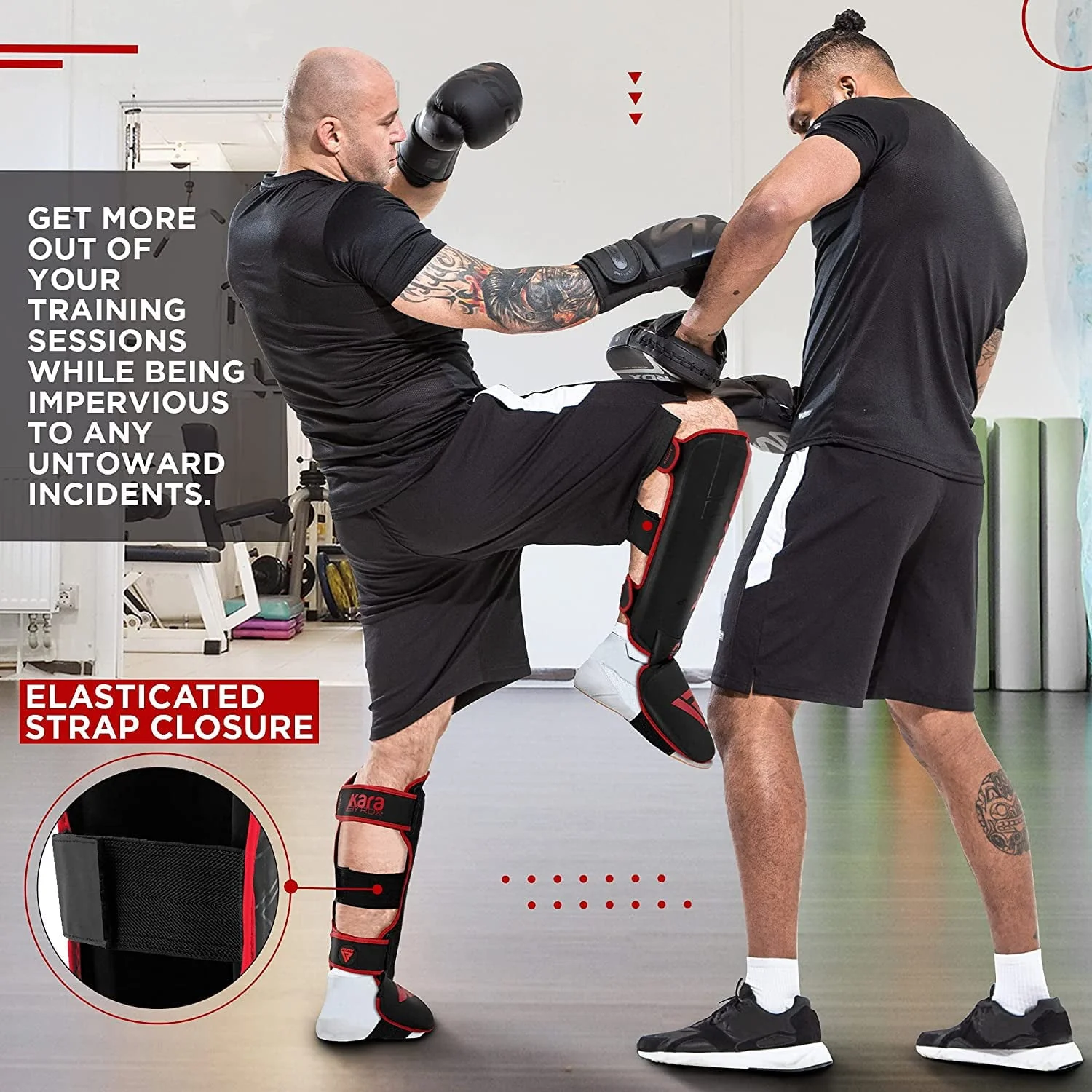 RDX Shin Guards for Kickboxing, Maya Hide Leather KARA Instep Foam Protection, Red