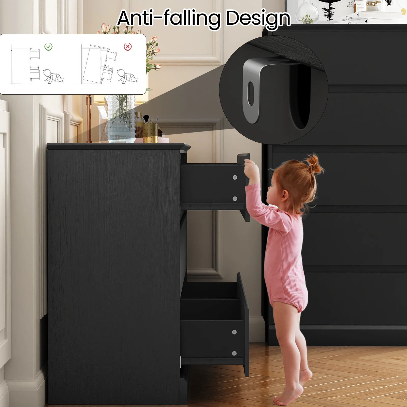 White Dressers Bedroom Dresser 6 Drawer Storage Chest of Drawers Double Dresser Storage Side Cabinet Room Furniture for Bedroom Living Room