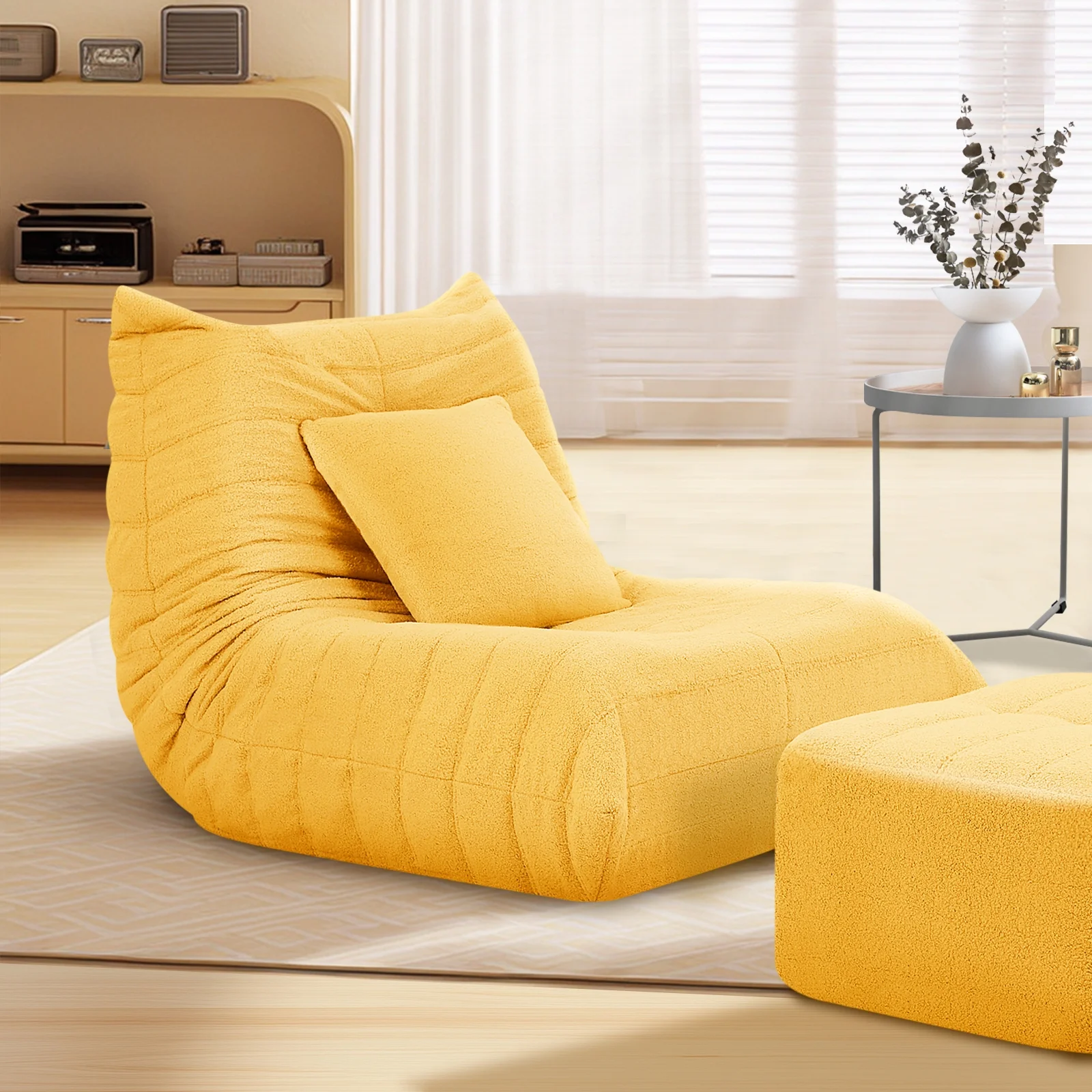 VFD Bean Bag Chairs for Adults, Beanbag Chair with Ottoman Lounge Sofa Memory Foam Comfy Reading Chair for Bedroom & Living Room, Lazy Floor Sofa Couch