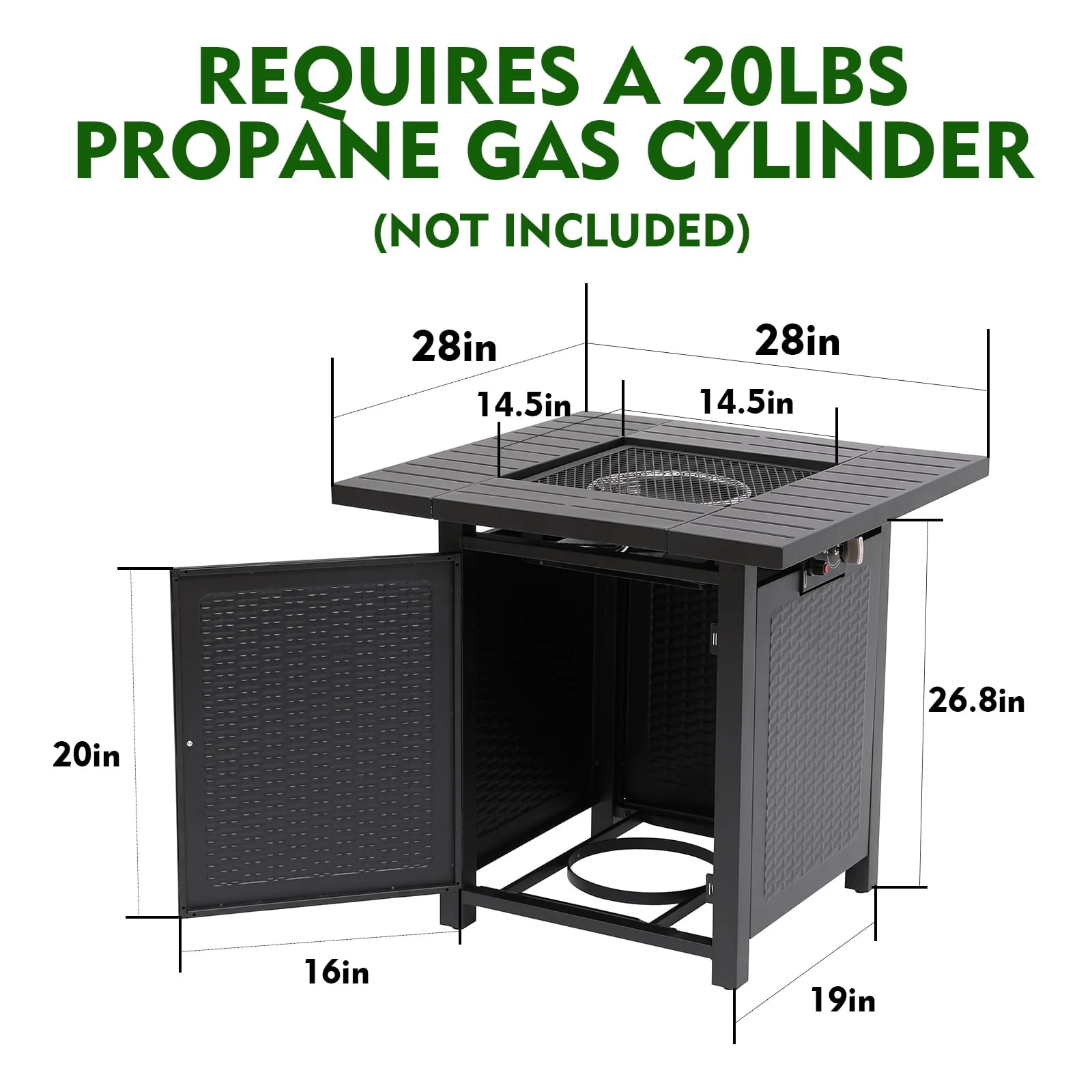 Vebreda Propane Fire Pit 28 inch Outdoor Gas Fire Table, 50,000 BTU, Black