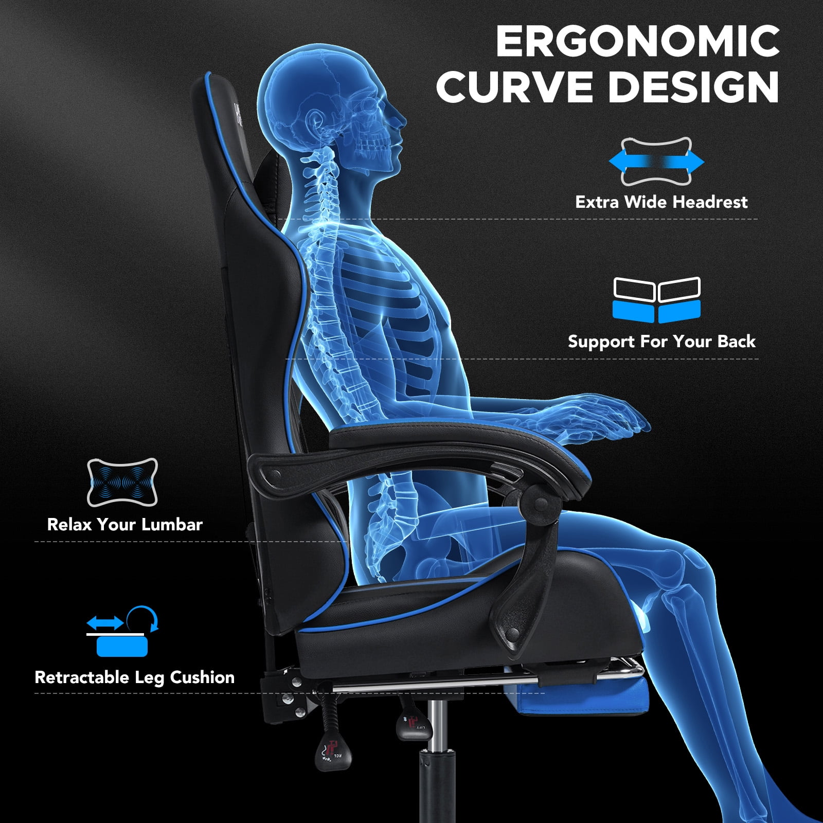 Hoffree Gaming Chair Massage Game Chair with Footrest and Massage Lumbar Support Ergonomic Computer Chair Height Adjustable with Swivel Seat and Headrest