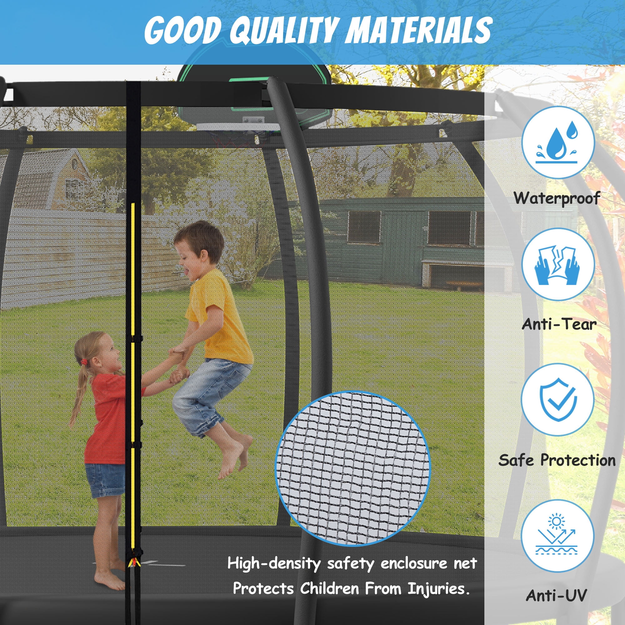 Soges 16FT Trampoline with Basketball Hoop for Kids and Adults Outdoor Trampoline with Ladder and Safety Enclosure Net Pumpkin Trampoline with Curved Poles Heavy Duty Recreational Trampoline 1500LBS
