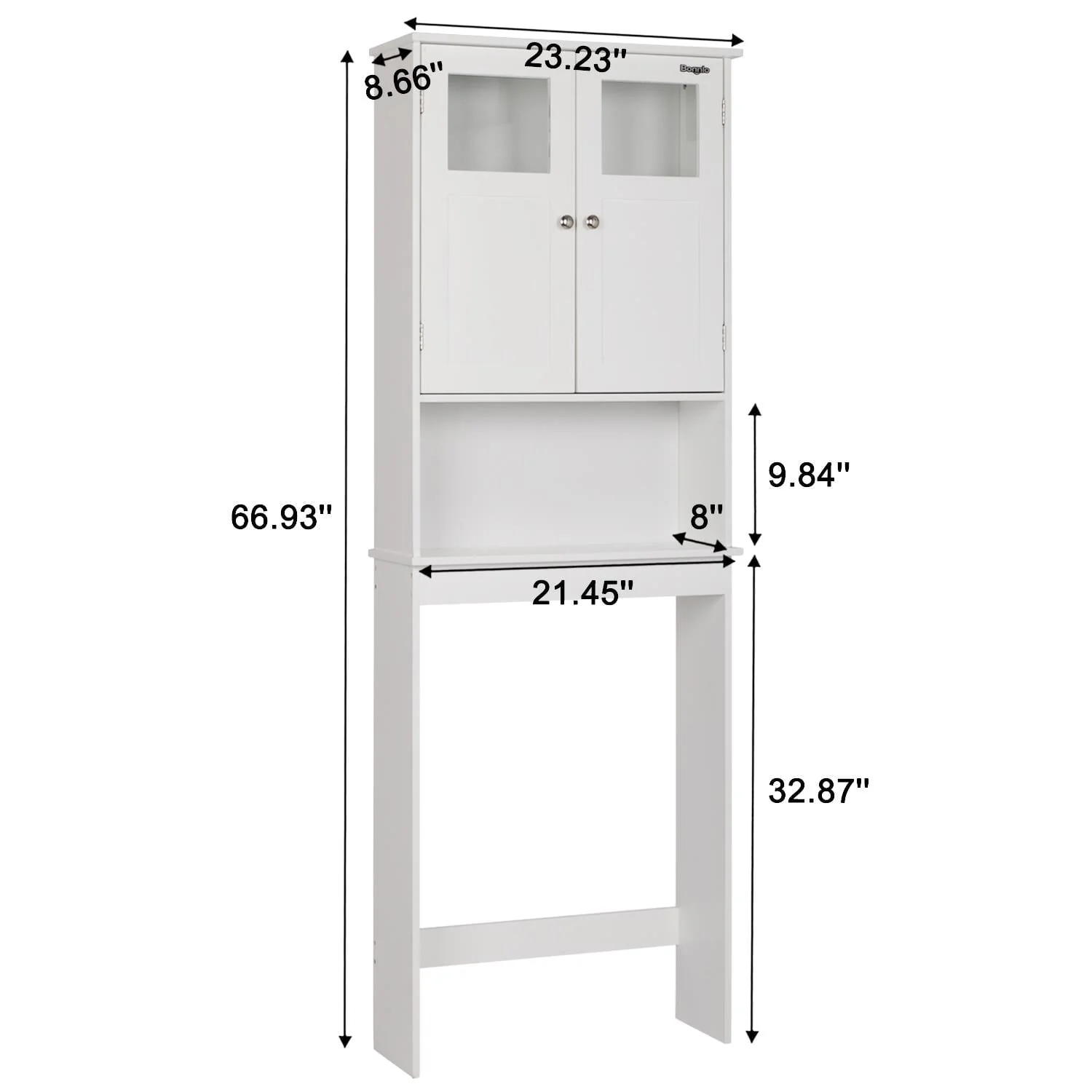 Zimtown Over the Toilet Bathroom Cabinet Storage Space saver with 2 Doors and Adjustable Shelf, 67 in, White