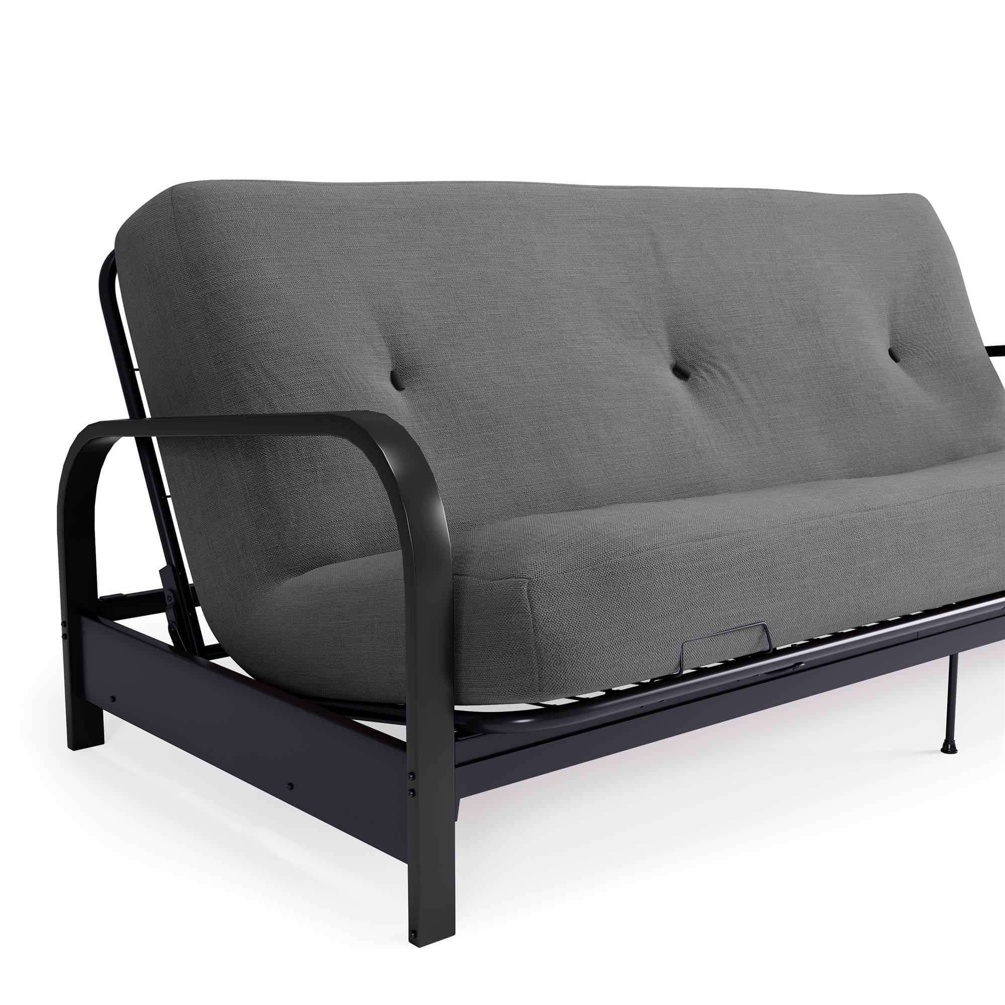 DHP Cleo Black Metal Arm Full Size Futon Frame with 6” Gray Mattress