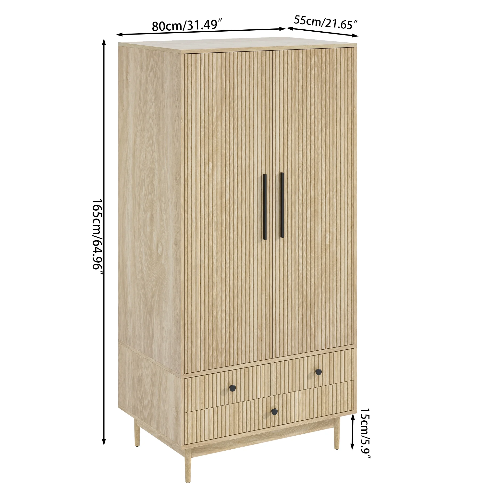 Armoire Wardrobe Closet, Closet Wardrobe Cabinet with Drawers and Hanging Rail for Bedroom, White