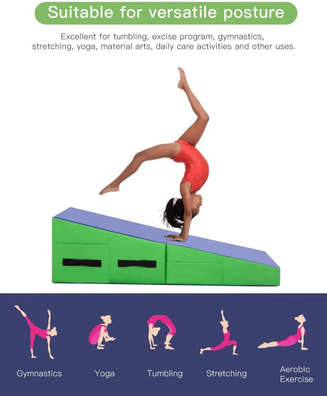 Dkeli Incline Gymnastics Mat Tumbling Mat Home Gym Mat 48''x24'' Non-slip PVC Surface, Blue