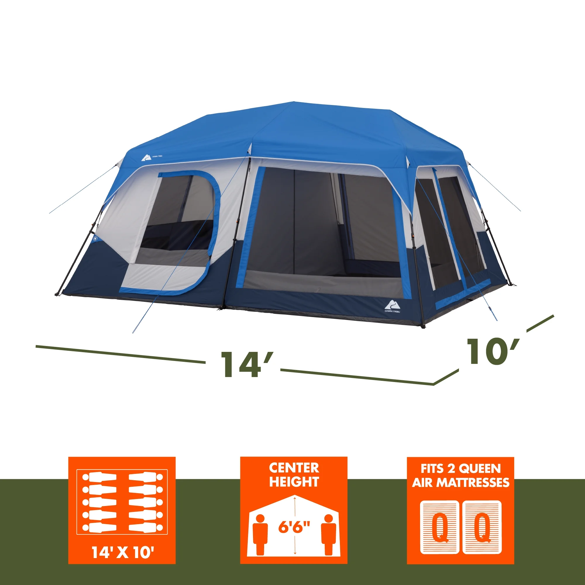 10-Person 14' x 10' Lighted Instant Cabin Tent, 40 lbs
