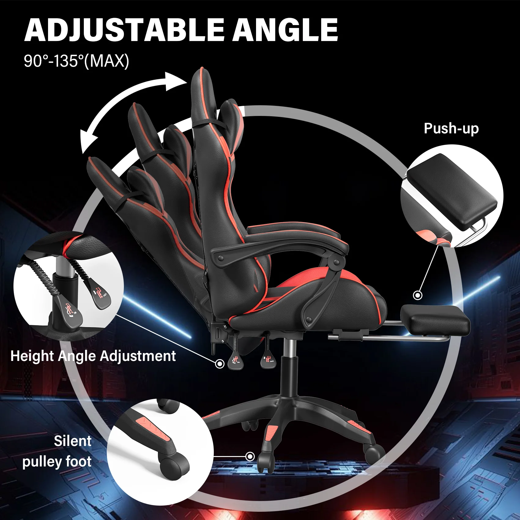 Mr IRONSTONE Office Gaming Chair with Footrest & Lumbar Support, Ergonomic Adjustable Computer Chair with Swivel Seat & Headrest, Blue