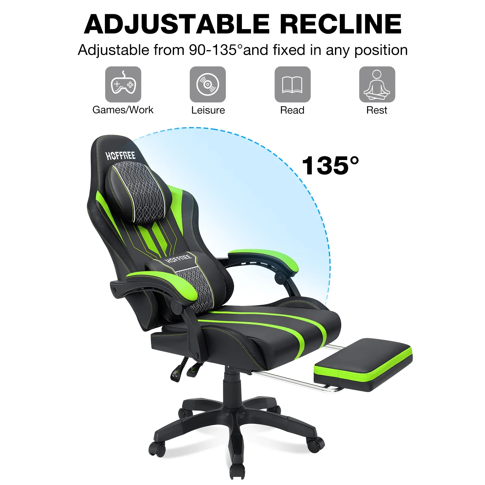 Hoffree Gaming Chair with Bluetooth Speakers Big and Tall Gamer Chair with Footrest and Massage Game Chair with Lumbar Support and 360-Swivel Seat and Headrest for Adults, 400lbs