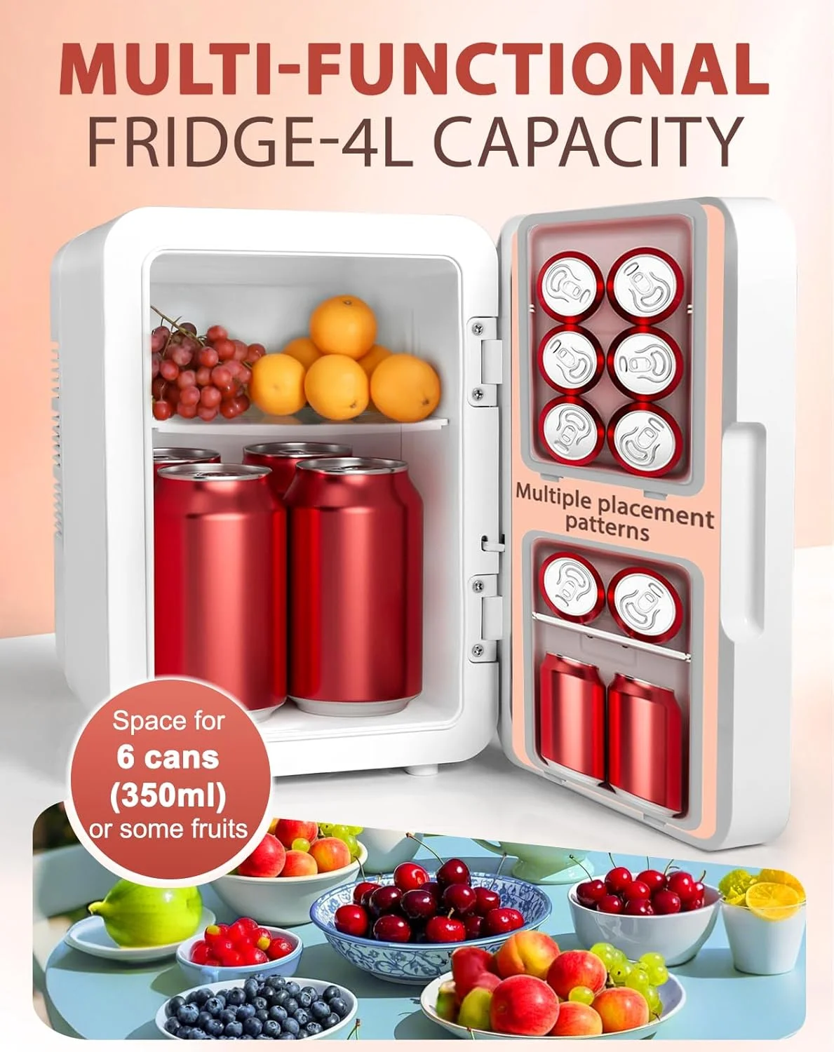 4L  Skincare Fridge with Dimmable LED Mirror | Portable Cooler & Warmer for Cosmetics, Skincare, Bedroom & Office