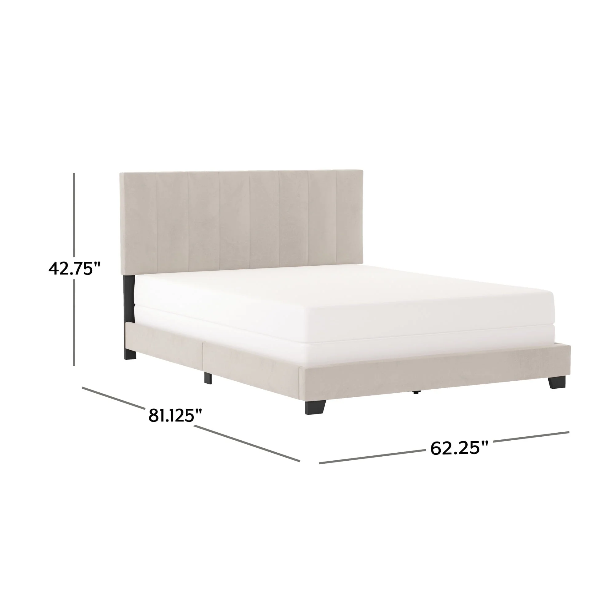 Reece Channel Stitched Upholstered Queen Bed, Ivory, by Hillsdale Living Essentials