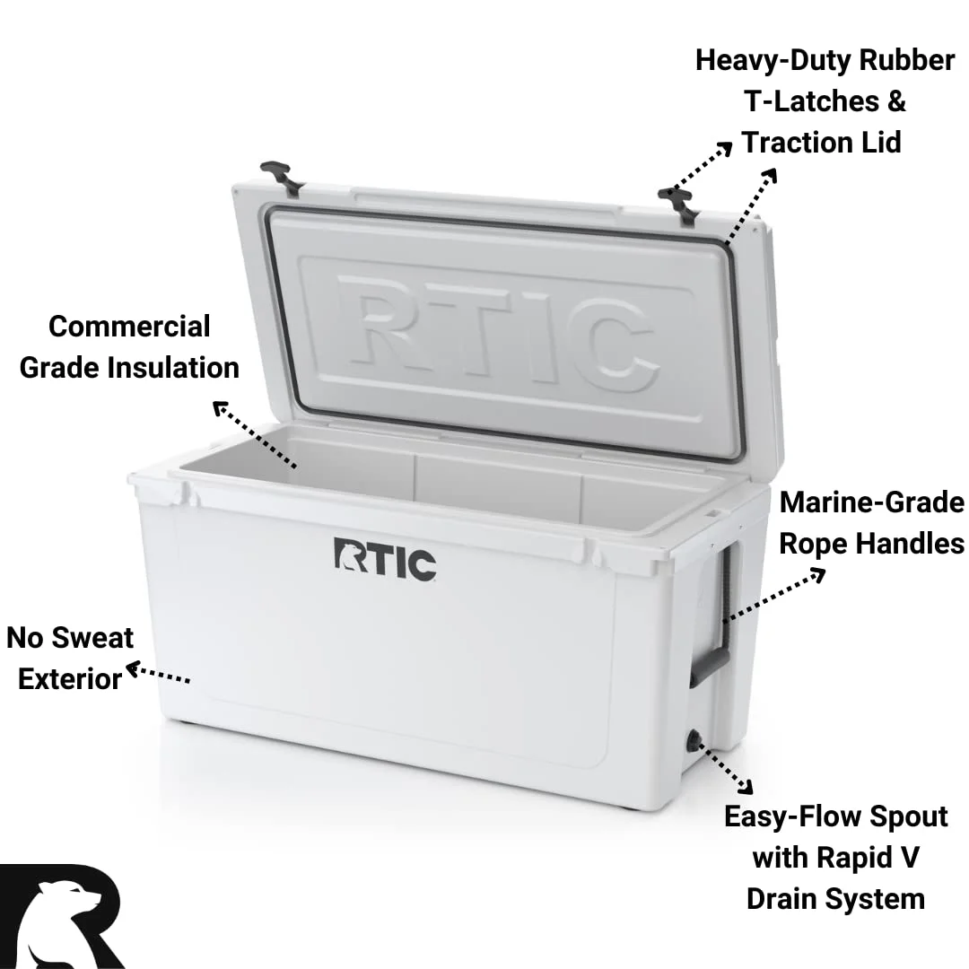 RTIC 145 QT Ultra-Tough Rotomolded Hard-Sided Ice Chest Cooler, White, Fits 195 Cans