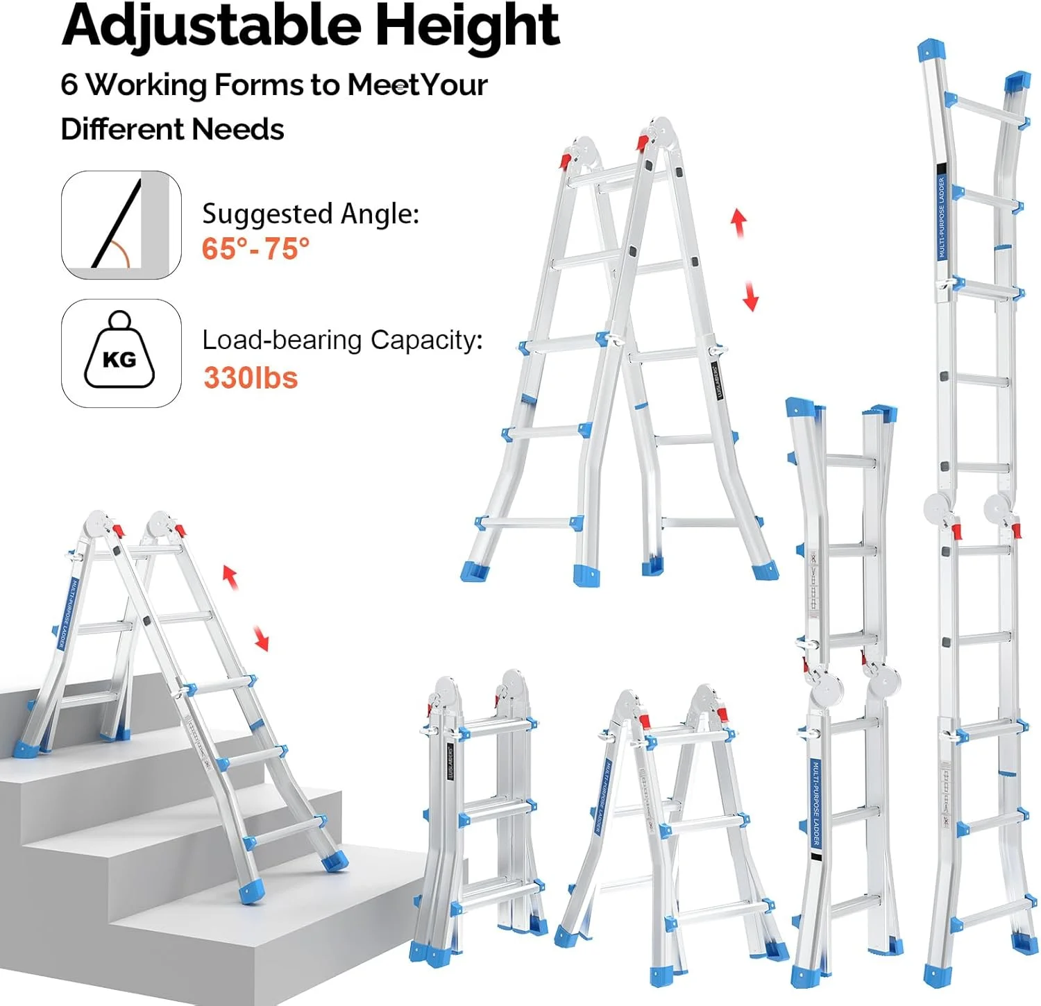 LUISLADDERS Ladder, A Frame 6 Step Ladder Telescoping Ladder, 22 Ft Reach Height Muti Position Folding Ladder Flared Leg & Wheels Design, 330 lbs Capacity Extension Ladder for Household Outdoor Work