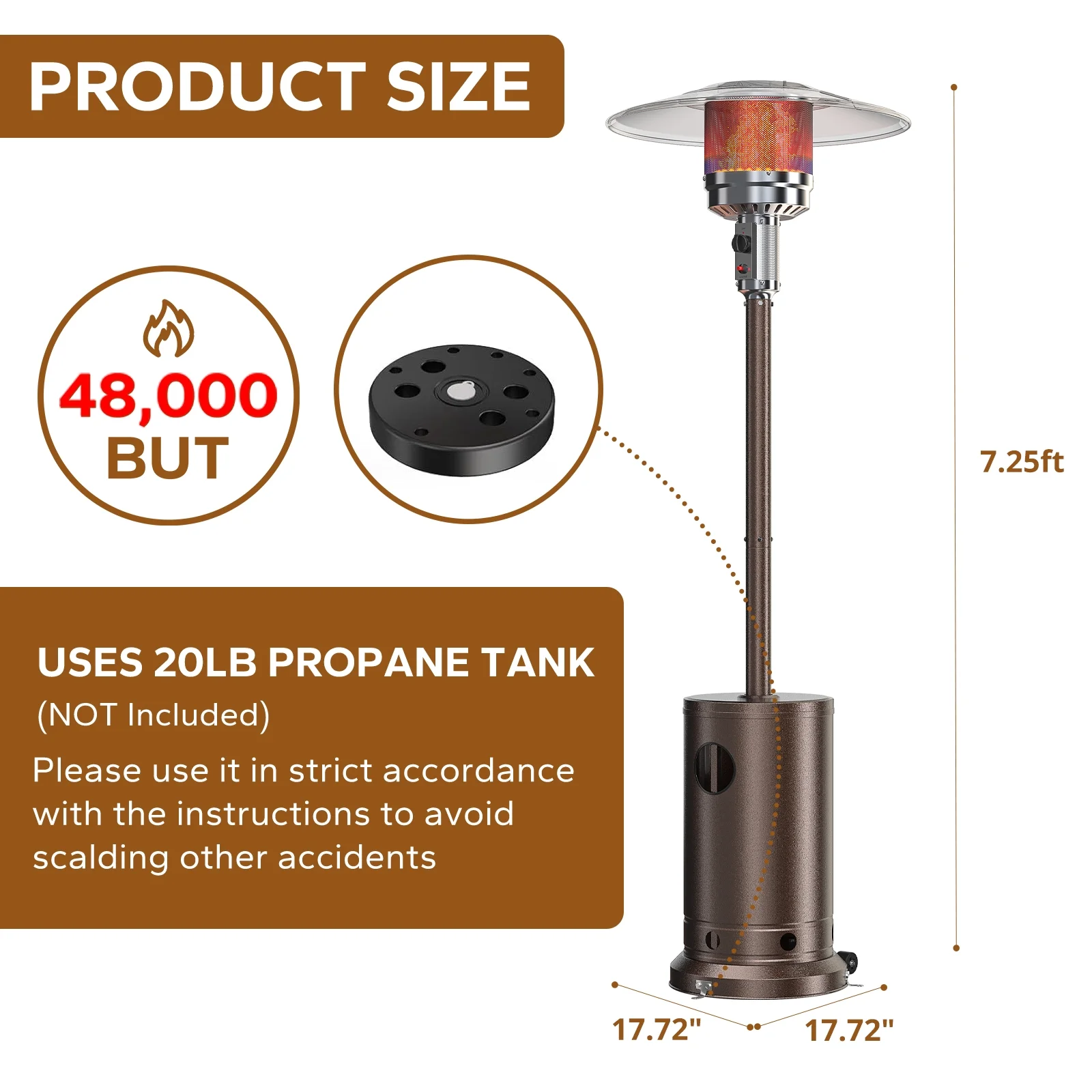 Blorly Propane Heater, 48,000 BTU Outdoor Heaters with Auto-off Safety Protection, Double-Layer Stainless Steel with Wheels