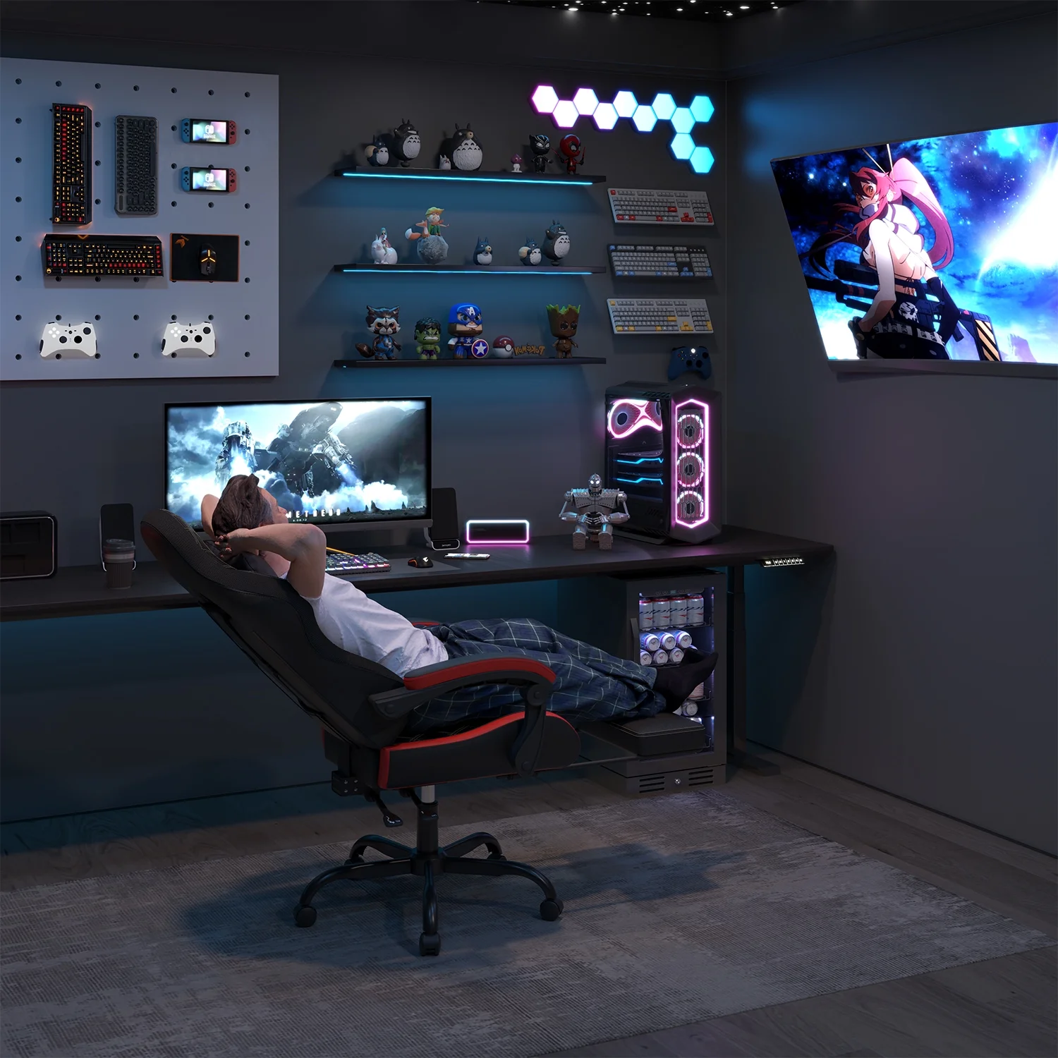 Dryfeedo Gaming Chair with LED Lights, Ergonomic Computer Chair with Lumbar Support, Adjustable Headrest & Footrest, Green